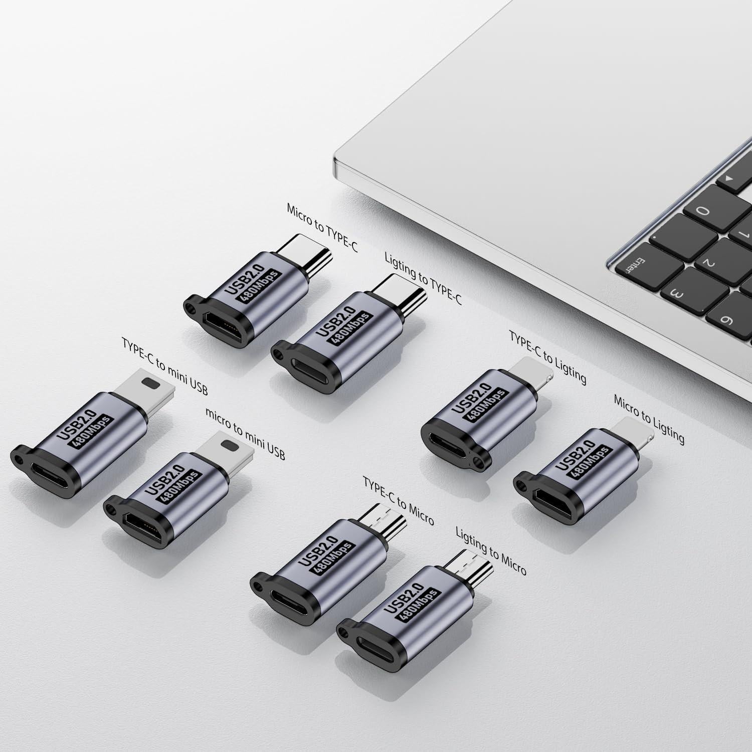 Adaptador USB C a Micro USB y Lighting - Jadebones - 8 Piezas