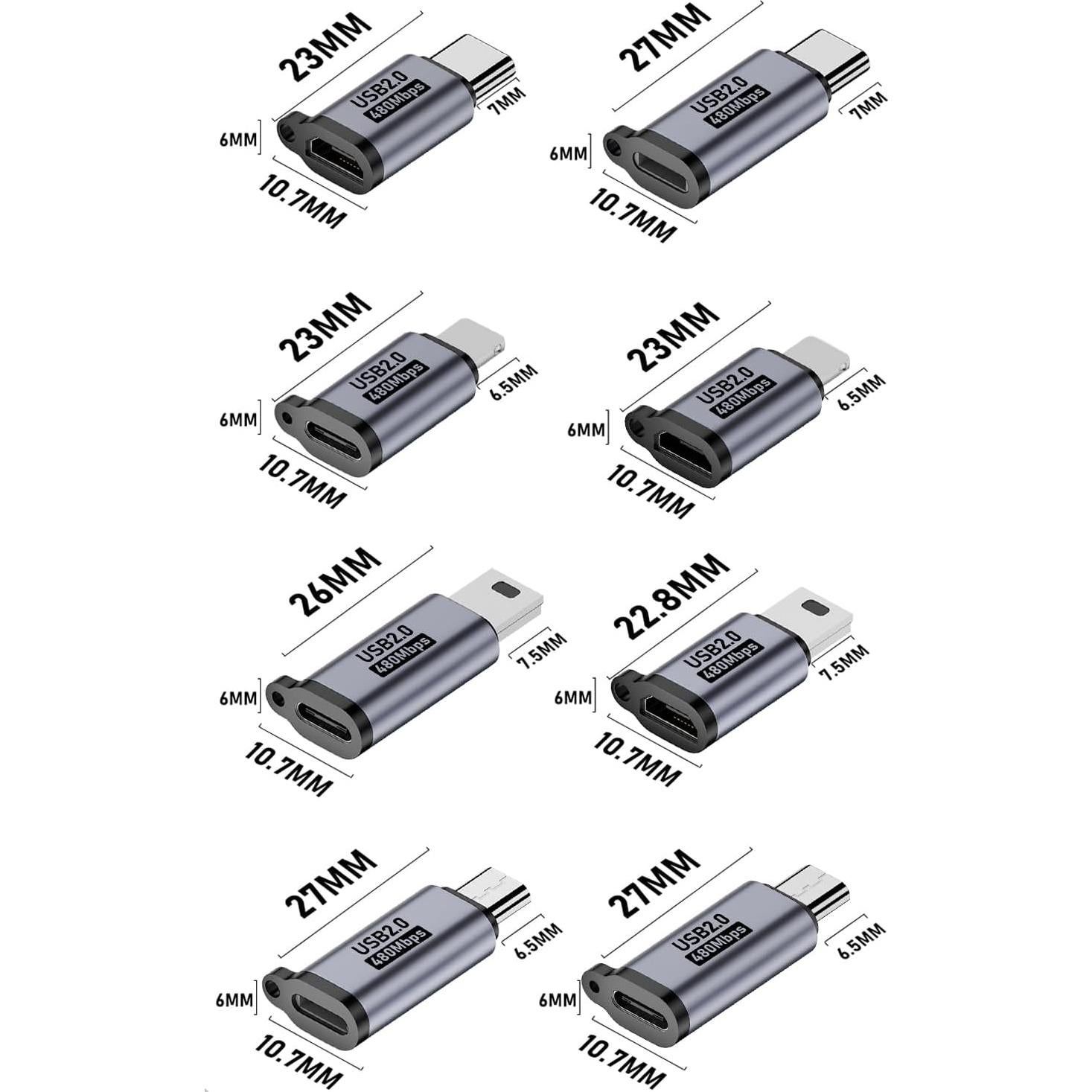 Adaptador USB C a Micro USB y Lighting - Jadebones - 8 Piezas