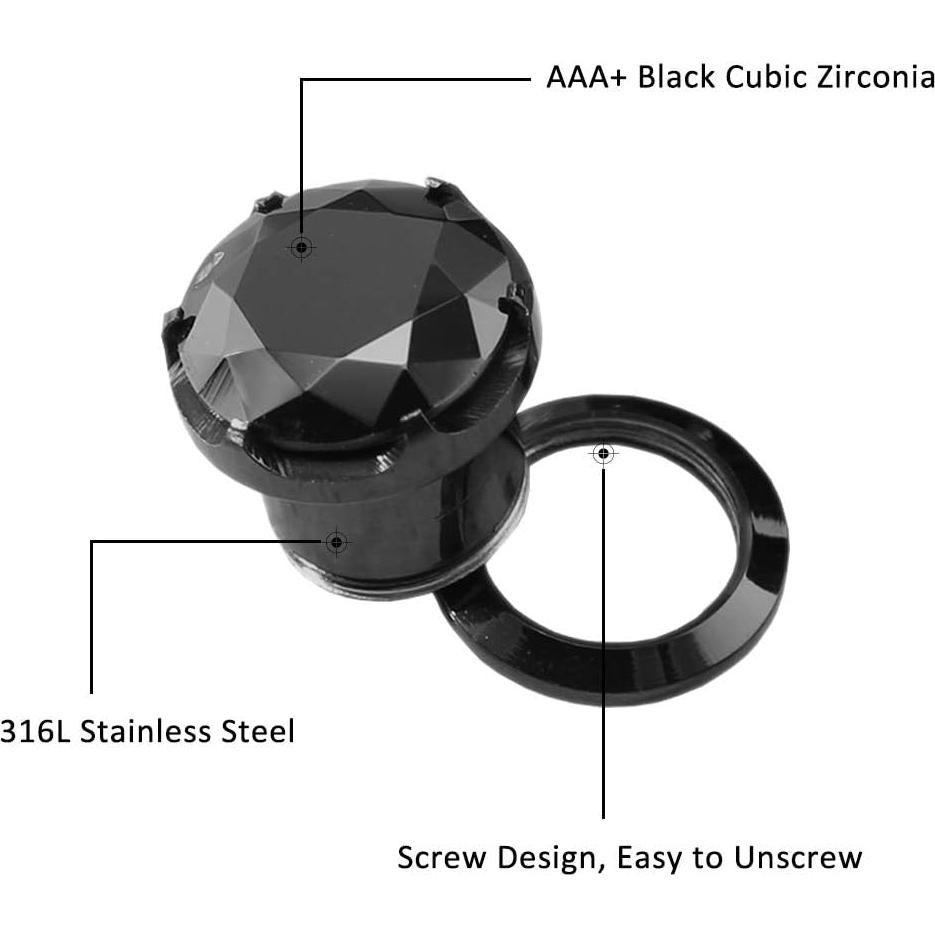 Tapones de Oreja ZS Acero Inoxidable 4g (5mm) Circonita Negra