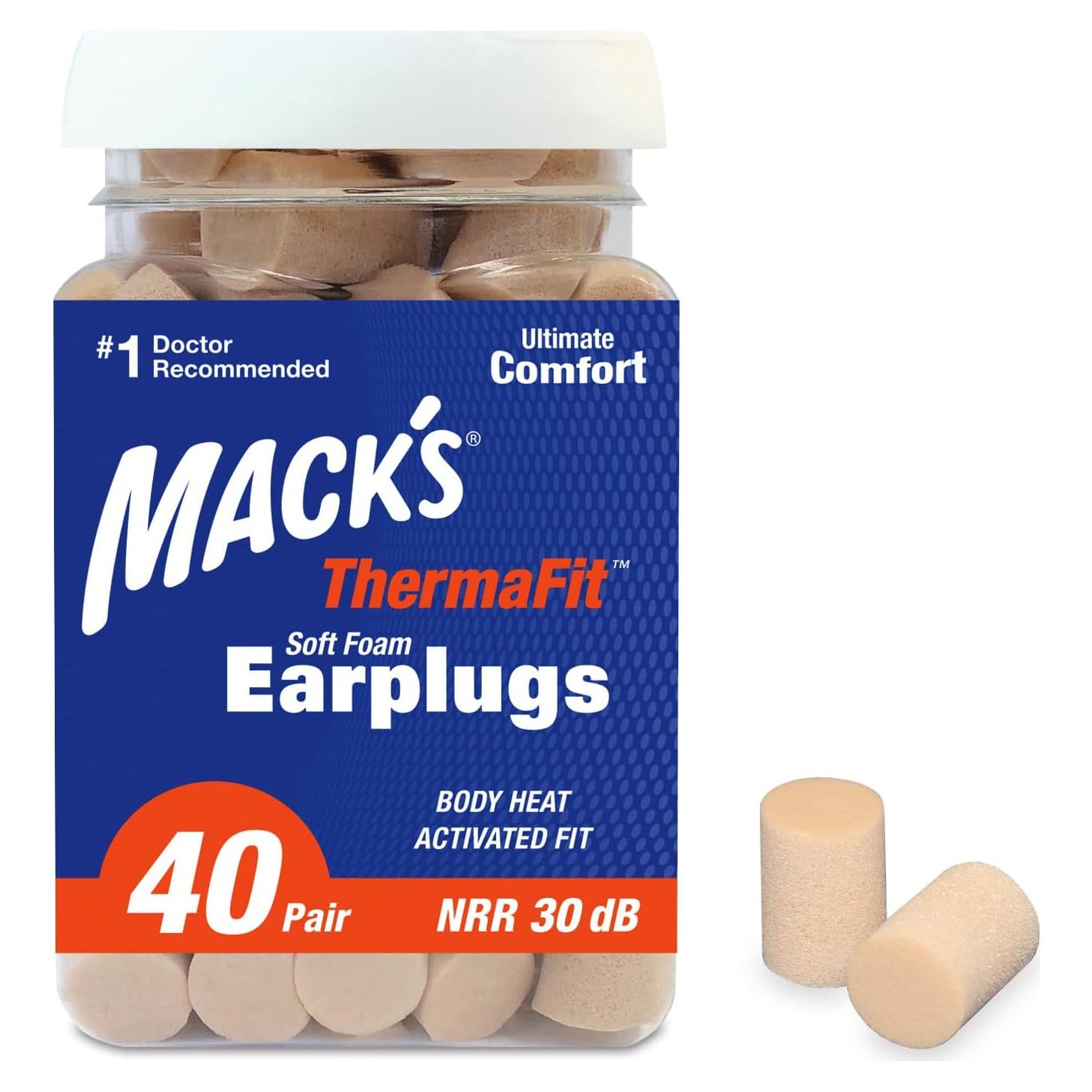 Tapones para oídos Mack's ThermaFit - 40 pares, NRR 30 dB