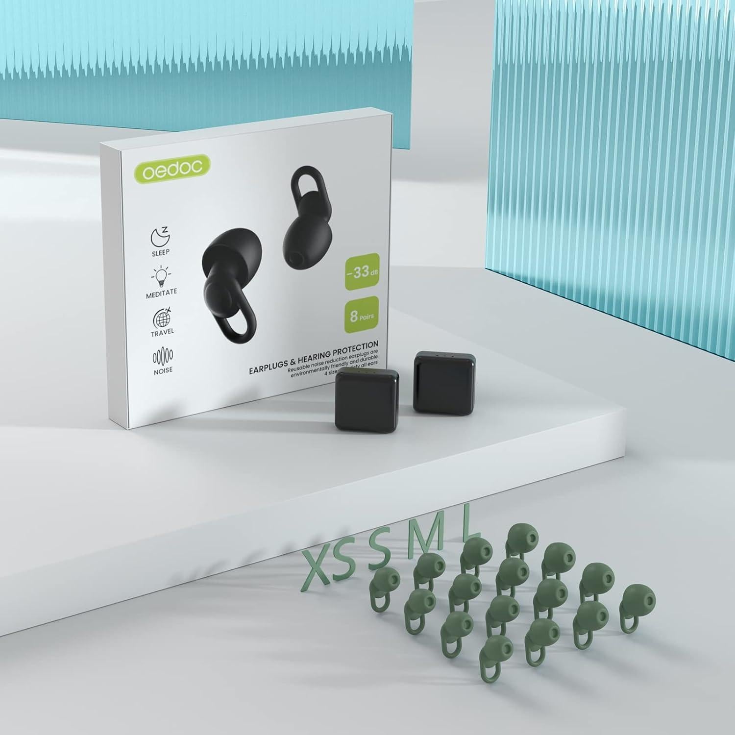 Tapones de Silicona OEDOC para Reducción de Ruido 33dB - 16 Puntas XS/S/M/L