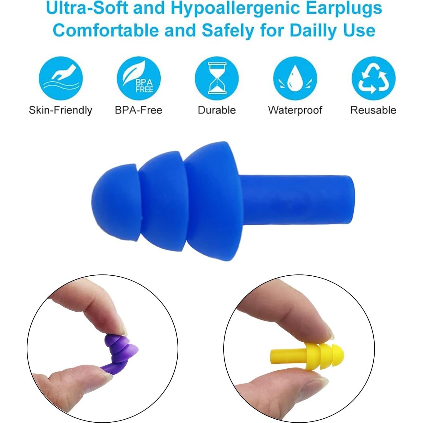 Tapones de Silicona Reutilizables uxsein - 12 Pares para Reducción de Ruido