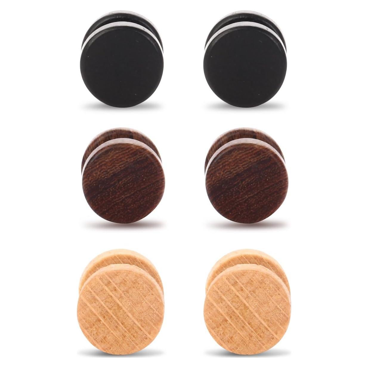 Tapones de Oído Falsos de Madera Tanyoyo 8mm 3 Pares