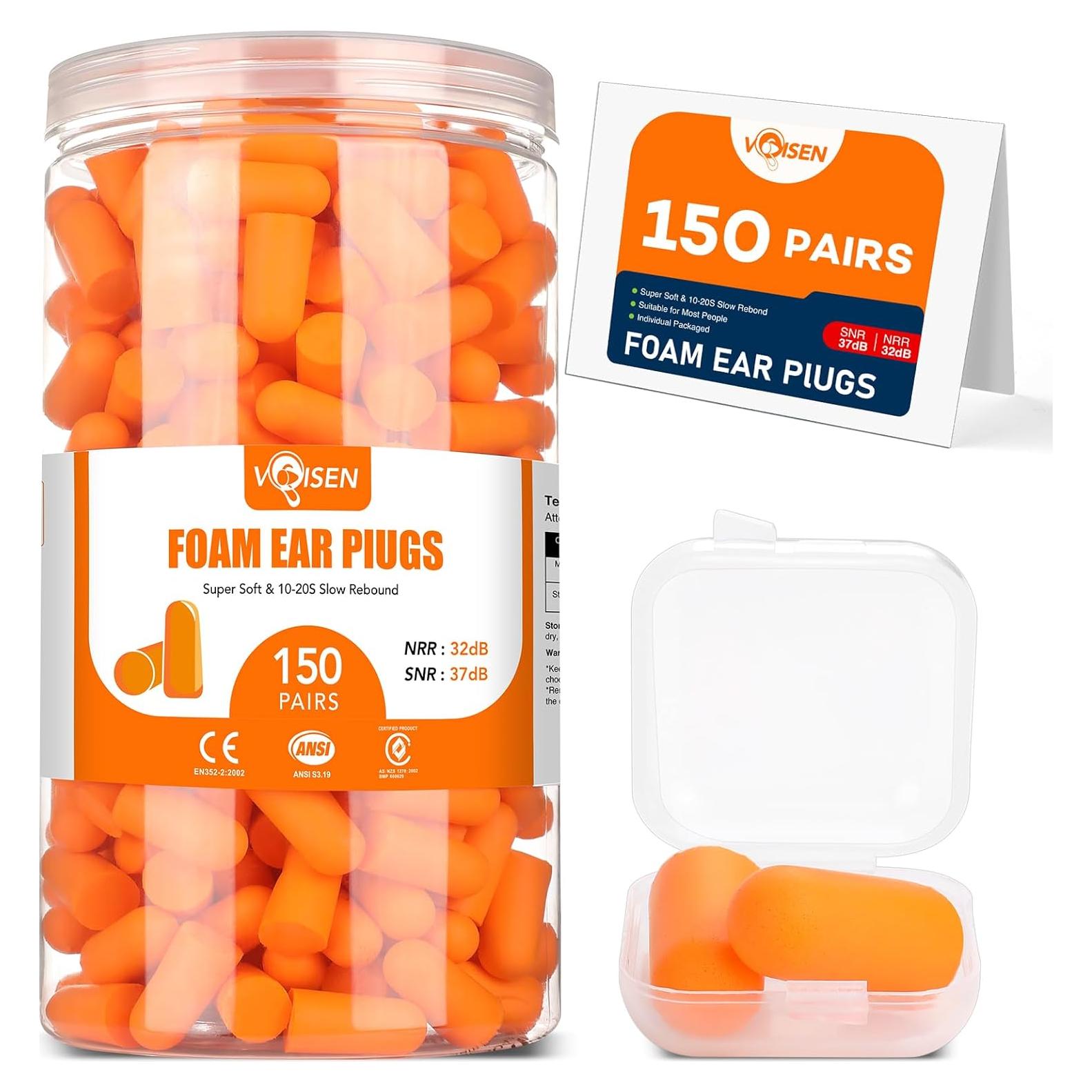 Tapones de Espuma VOISEN 150 Pares Naranja Cancelación Ruido