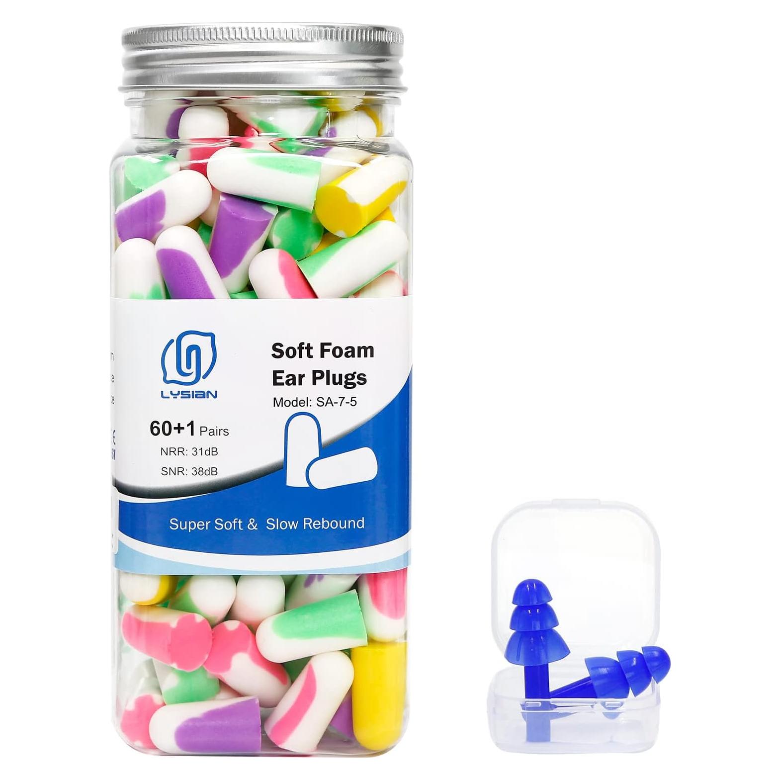 Tapones de Espuma LYSIAN Ultra Suaves 60 Pares Multicolor 38dB