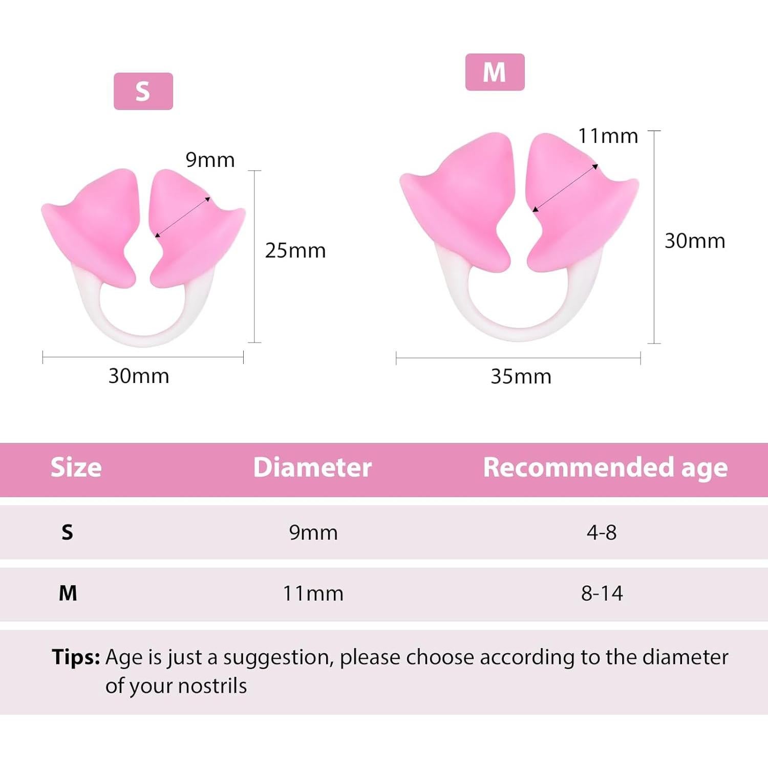 Clip nasal para nadar Baypify rosa para niños 4-7 años