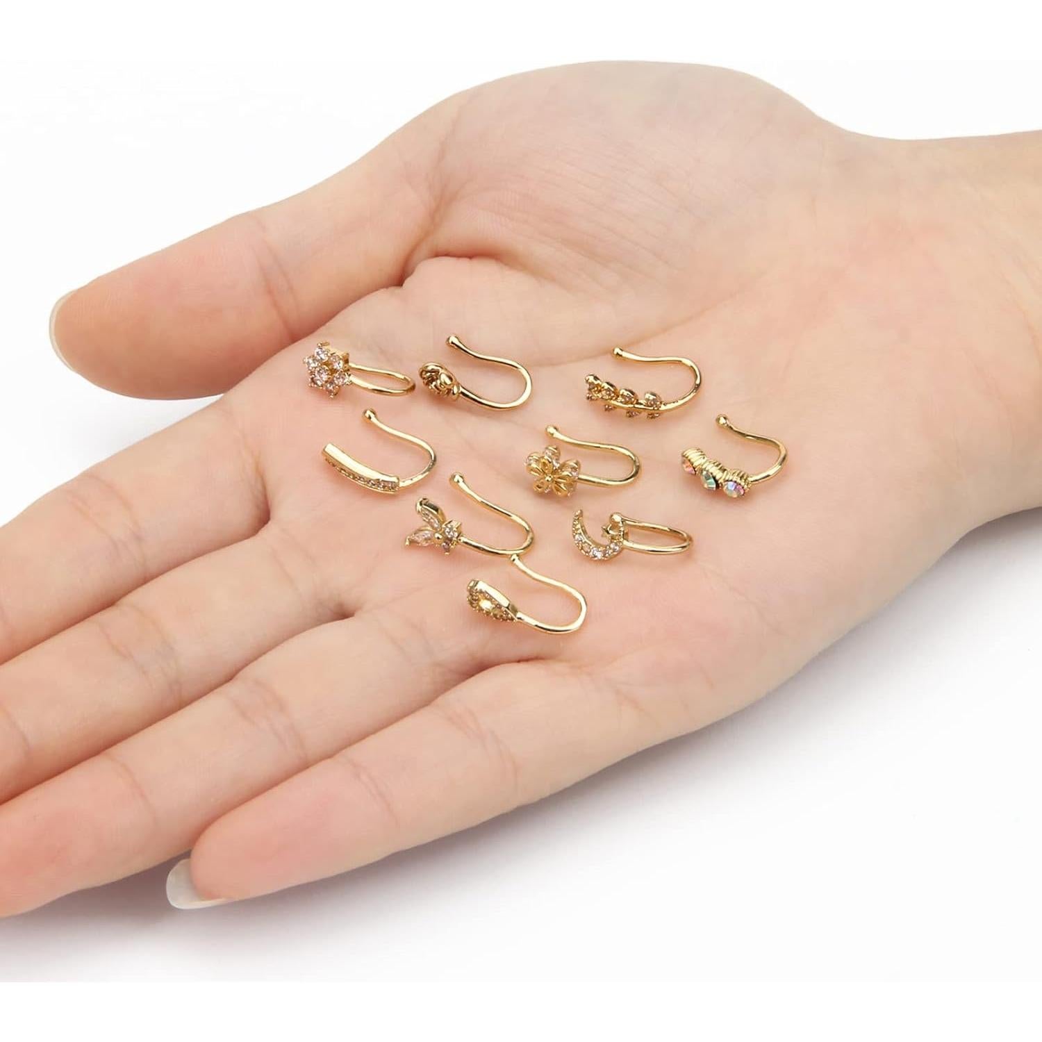 CrazyPiercing Anillo Falso de Nariz Clip 9 Piezas para Mujer