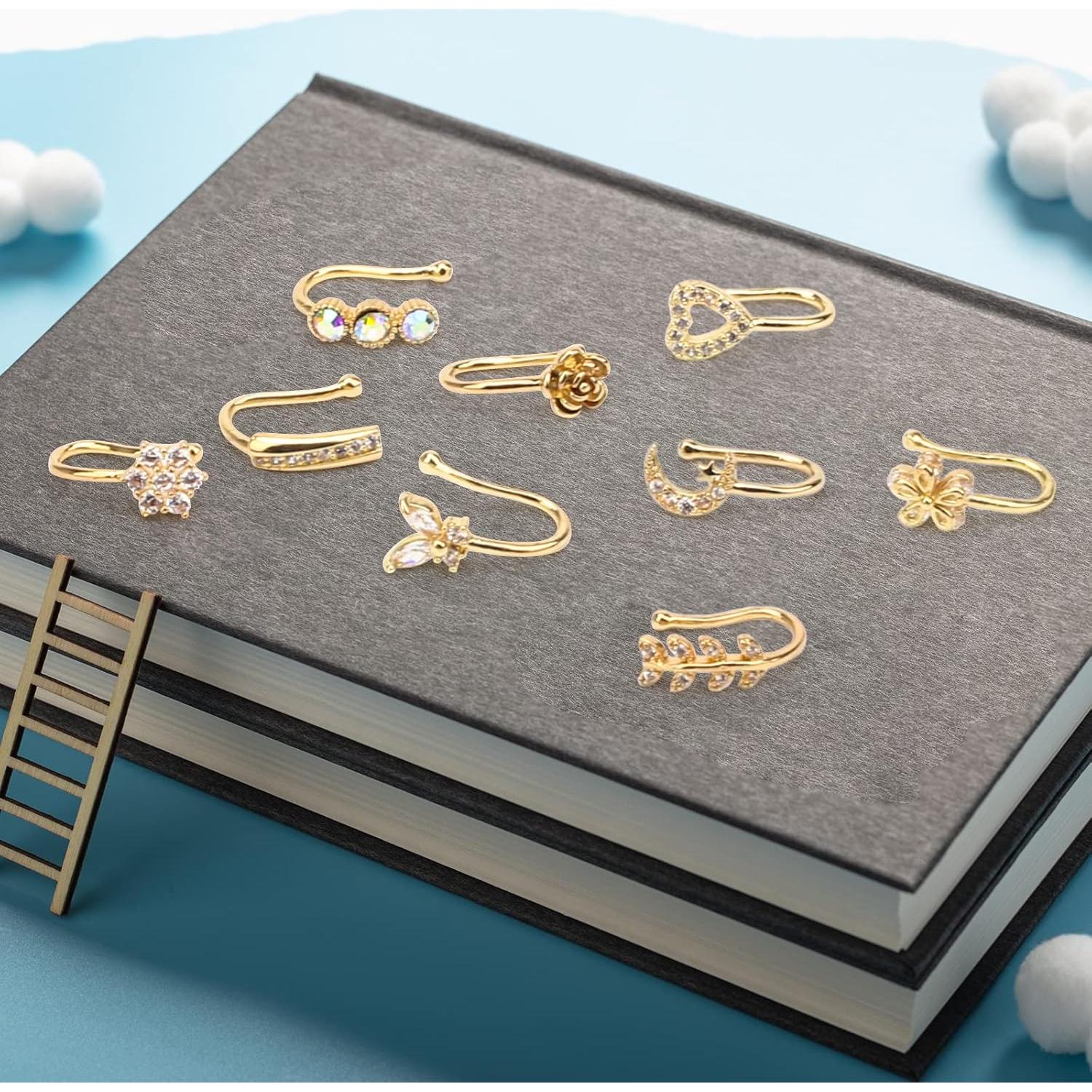 CrazyPiercing Anillo Falso de Nariz Clip 9 Piezas para Mujer