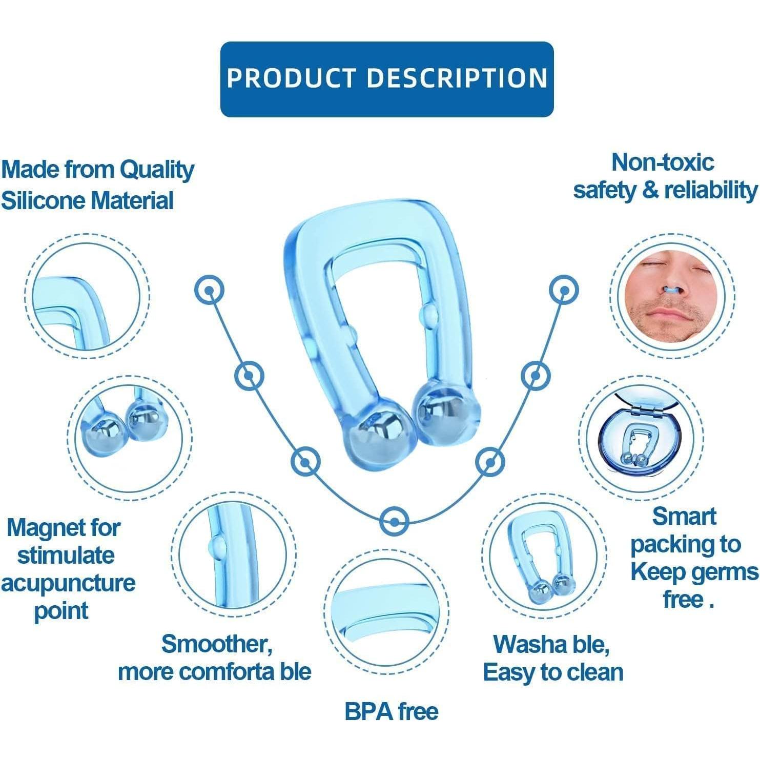 MS Esther Snore Stopper 6Pcs，Anti Snoring Devices, Silicone Magnetic Anti Snoring Nose Clip, Effective to Stop Snoring, Quieter Restful Sleep