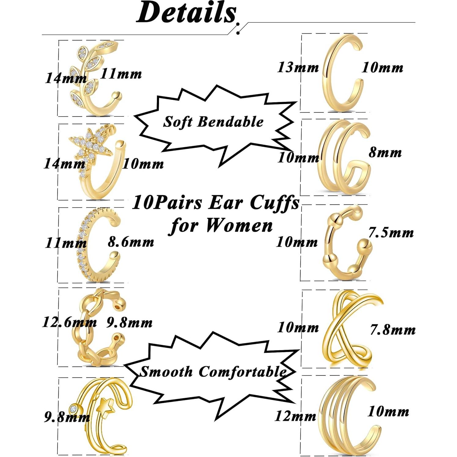 Aretes Clip Tornito 10 Pares Acero Inoxidable Ajustables