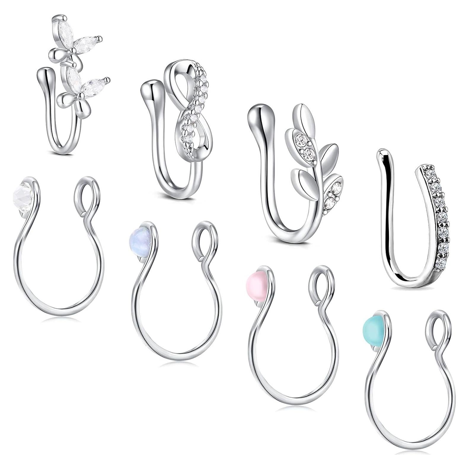 Aros Falsos para Nariz JFORYOU - 8 Piezas Ajustables Plateados