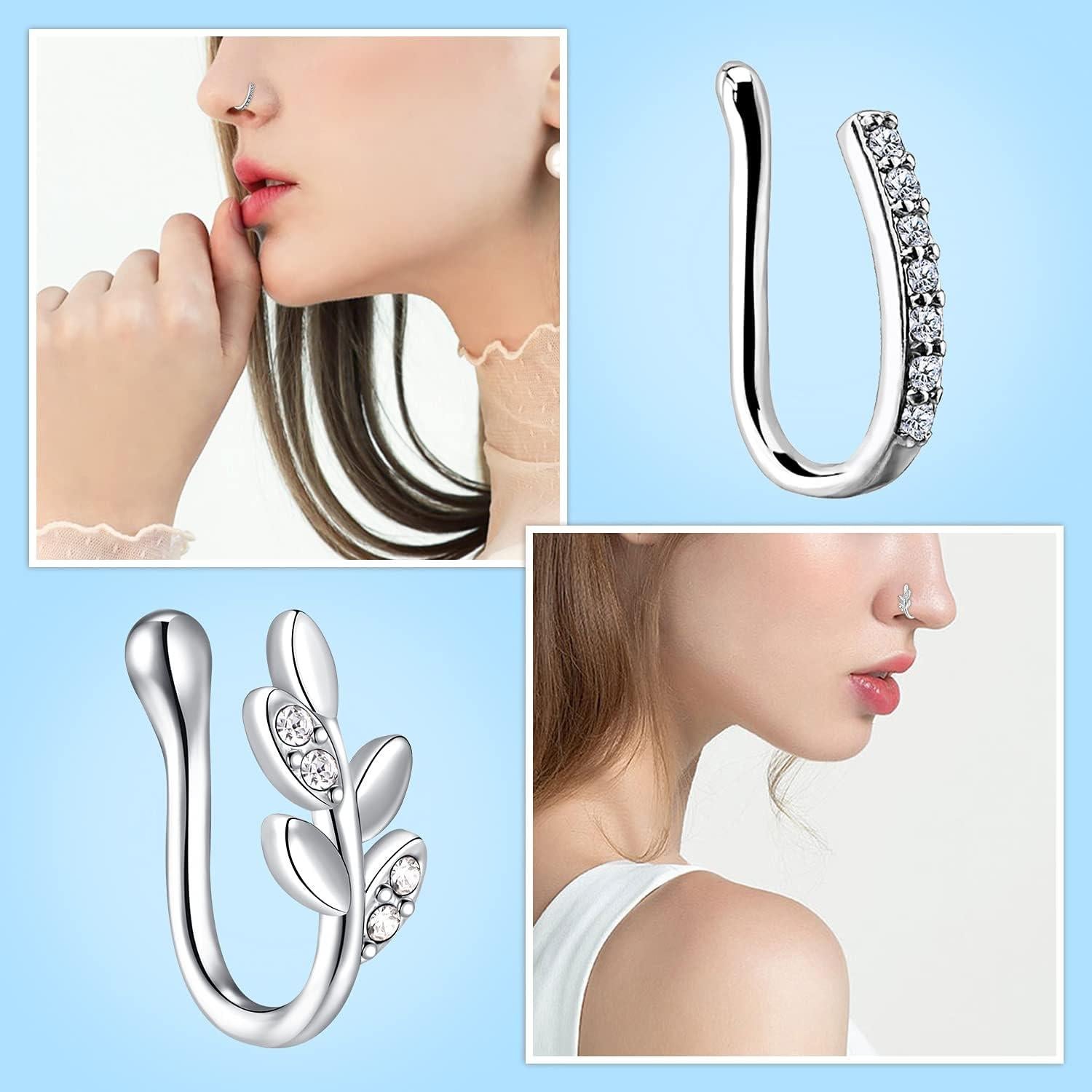 Aros Falsos para Nariz JFORYOU - 8 Piezas Ajustables Plateados