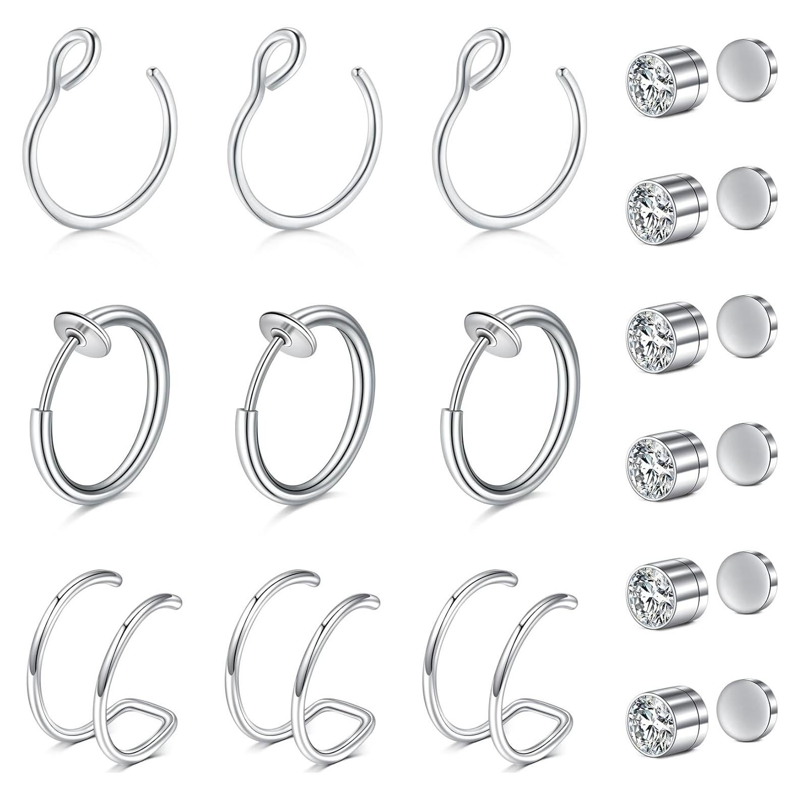 Aro Falso para Nariz VCMART Clip On Acero Inoxidable 3 Piezas