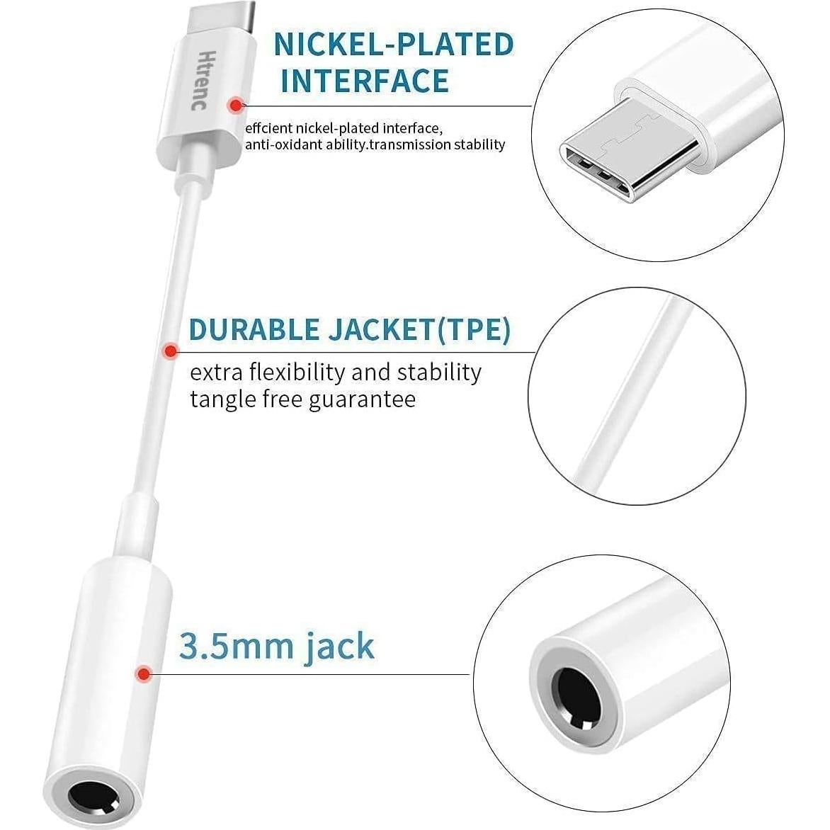 Adaptador USB-C a 3.5mm Htrenc para iPhone y Samsung