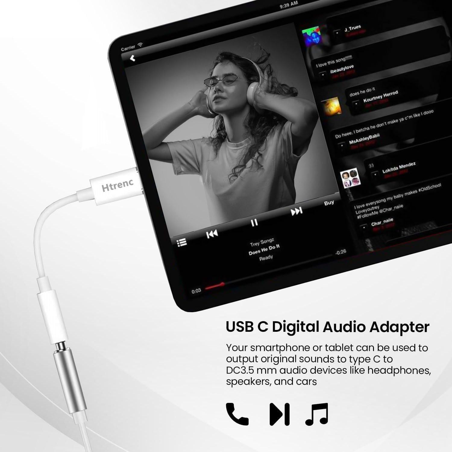 Adaptador USB-C a 3.5mm Htrenc para iPhone y Samsung