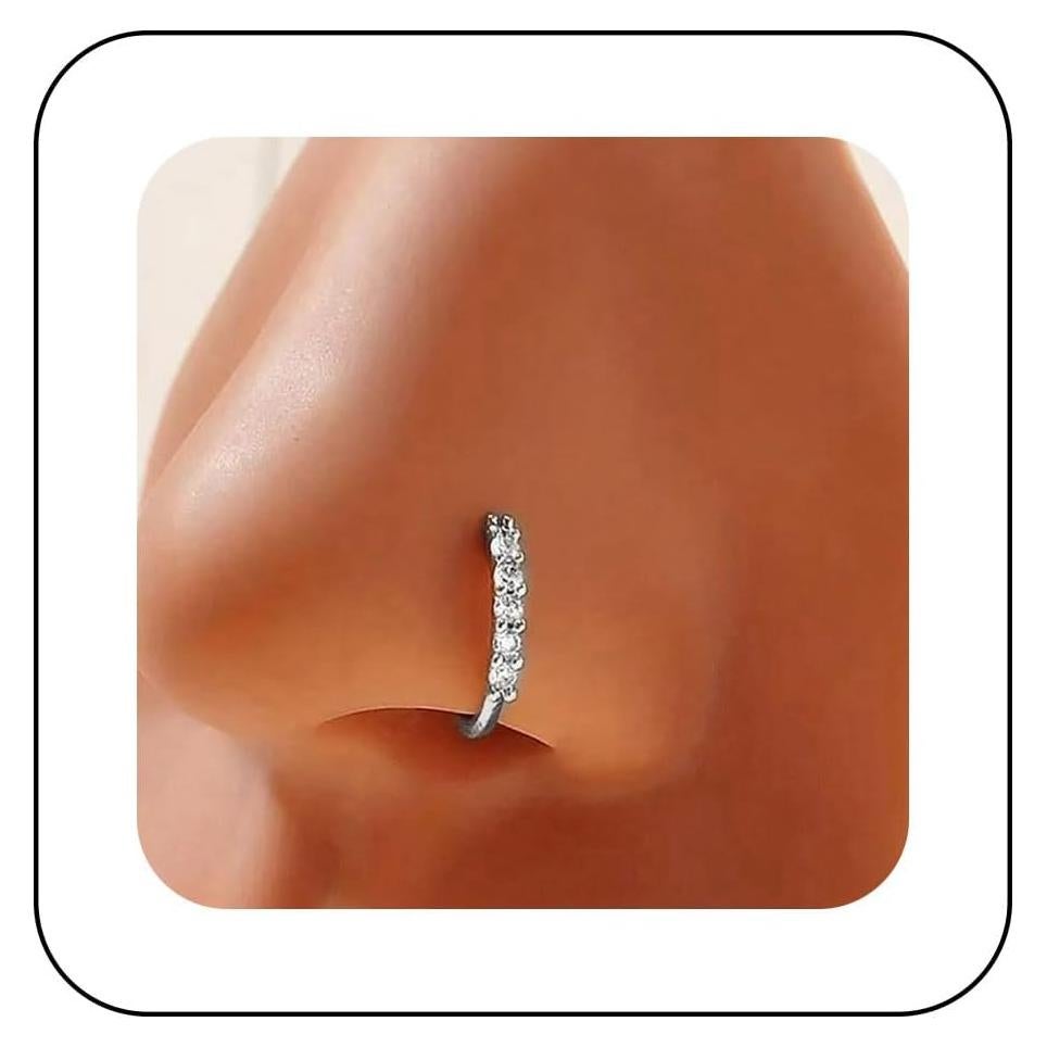 Anillo de Nariz Clip On Andelaisi Vintage Cristal Plateado