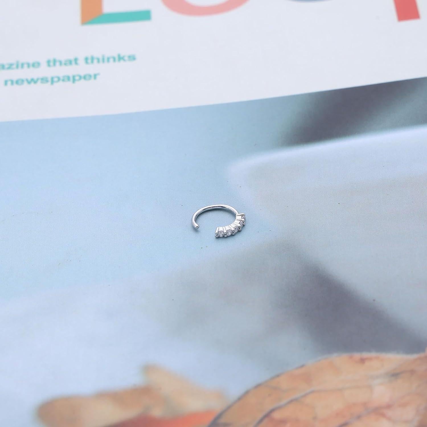 Anillo de Nariz Clip On Andelaisi Vintage Cristal Plateado