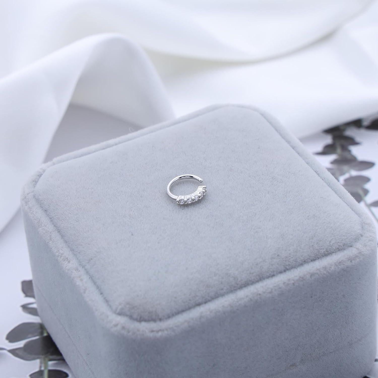 Anillo de Nariz Clip On Andelaisi Vintage Cristal Plateado