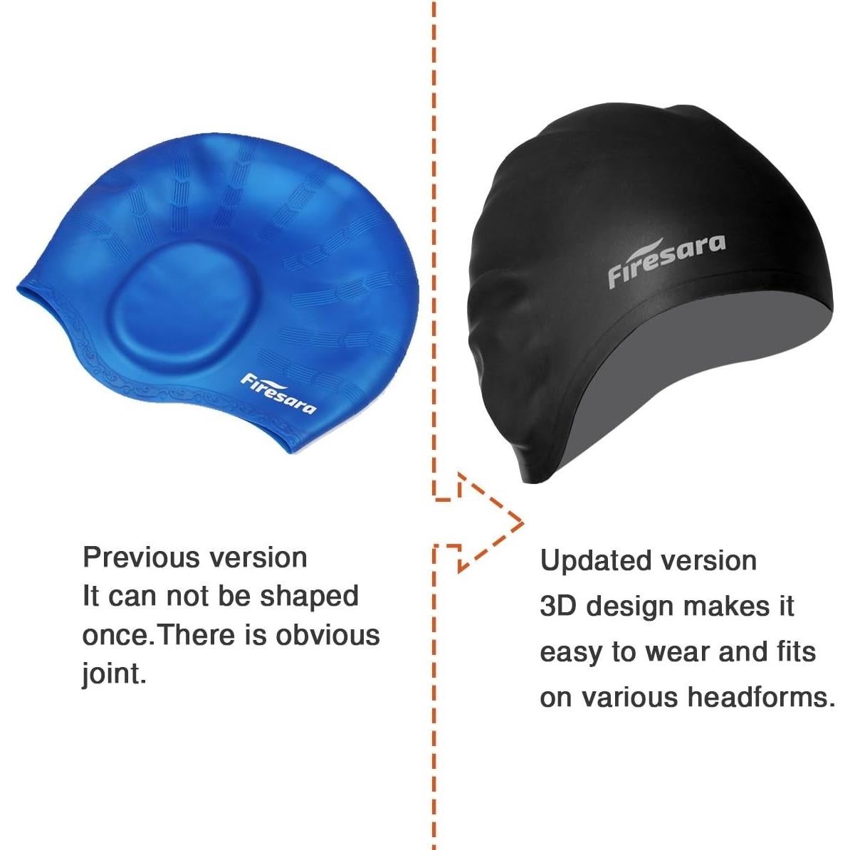 Gorro de Natación Firesara 3D Silicona Negro Unisex