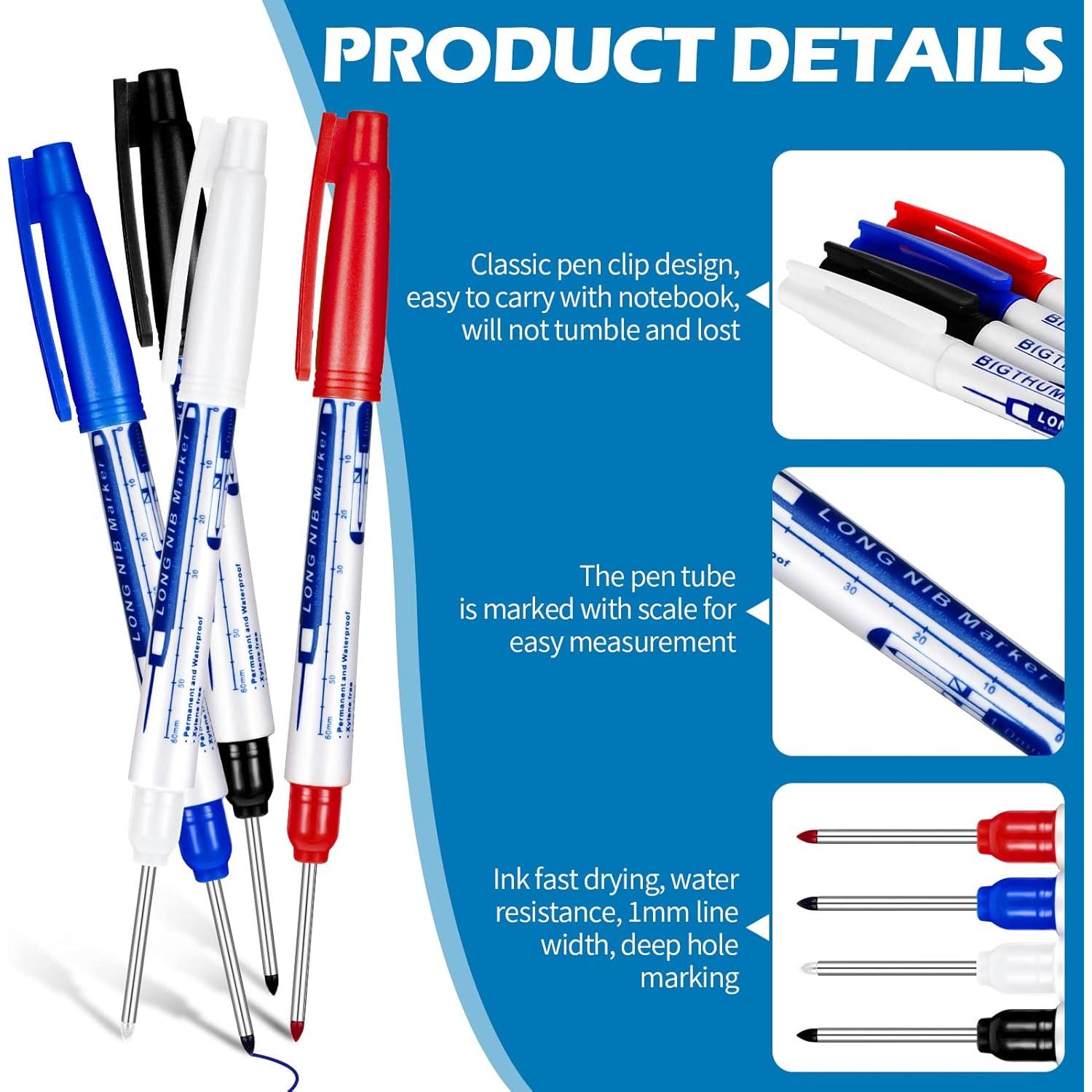 4 Marcadores de Punta Larga Gersoniel Tinta Impermeable 30 mm