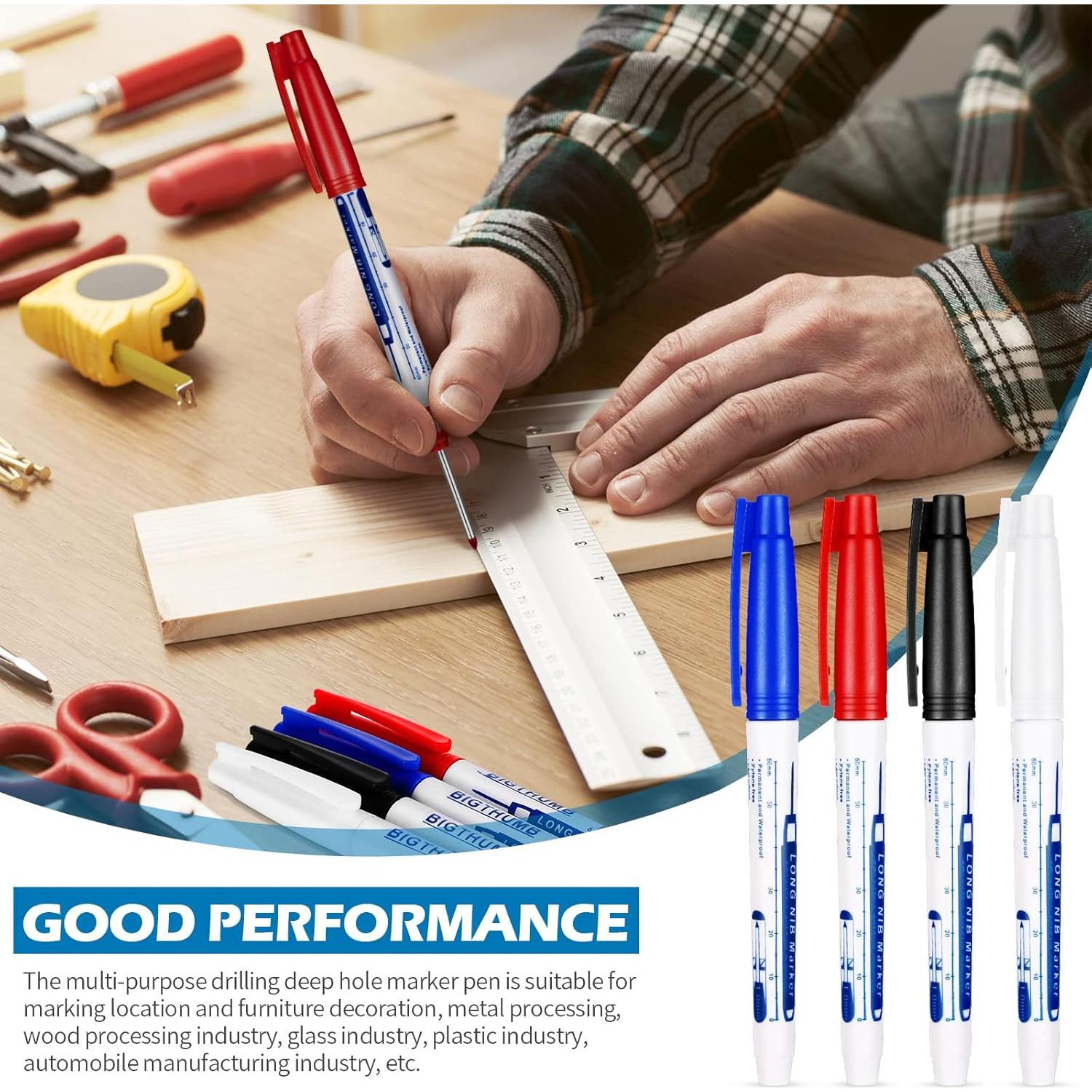 4 Marcadores de Punta Larga Gersoniel Tinta Impermeable 30 mm