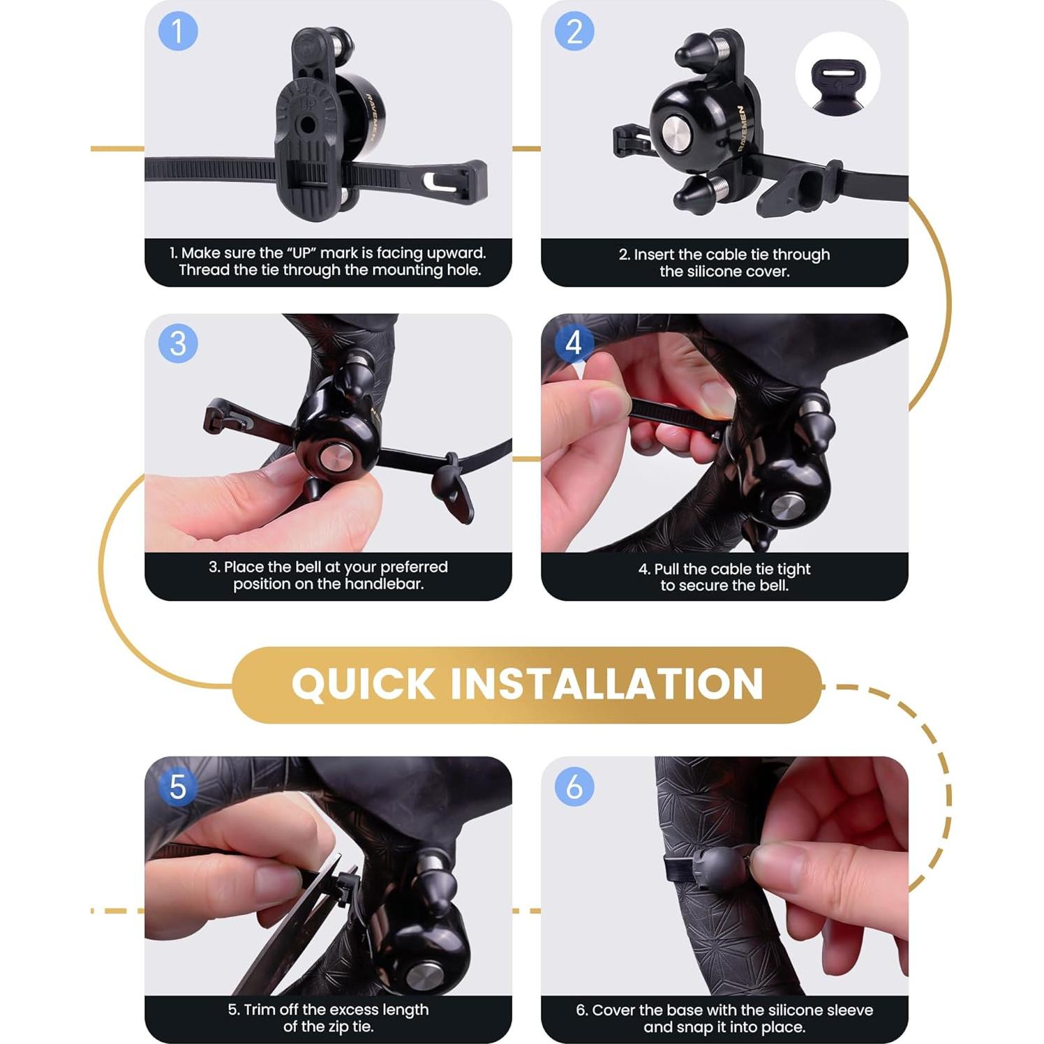 Timbre de Bicicleta RAVEMEN Q3 Doble Martillo 47mm Negro