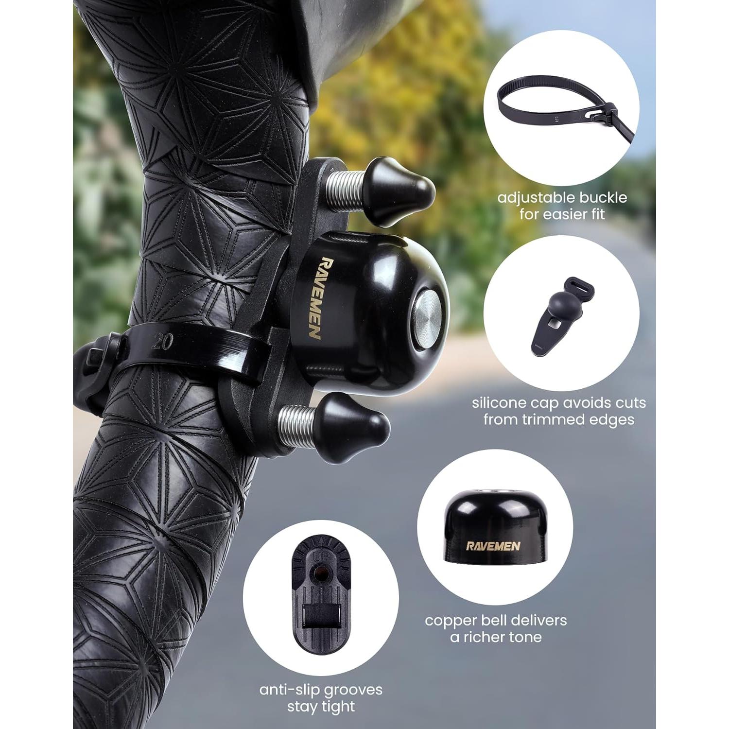 Timbre de Bicicleta RAVEMEN Q3 Doble Martillo 47mm Negro