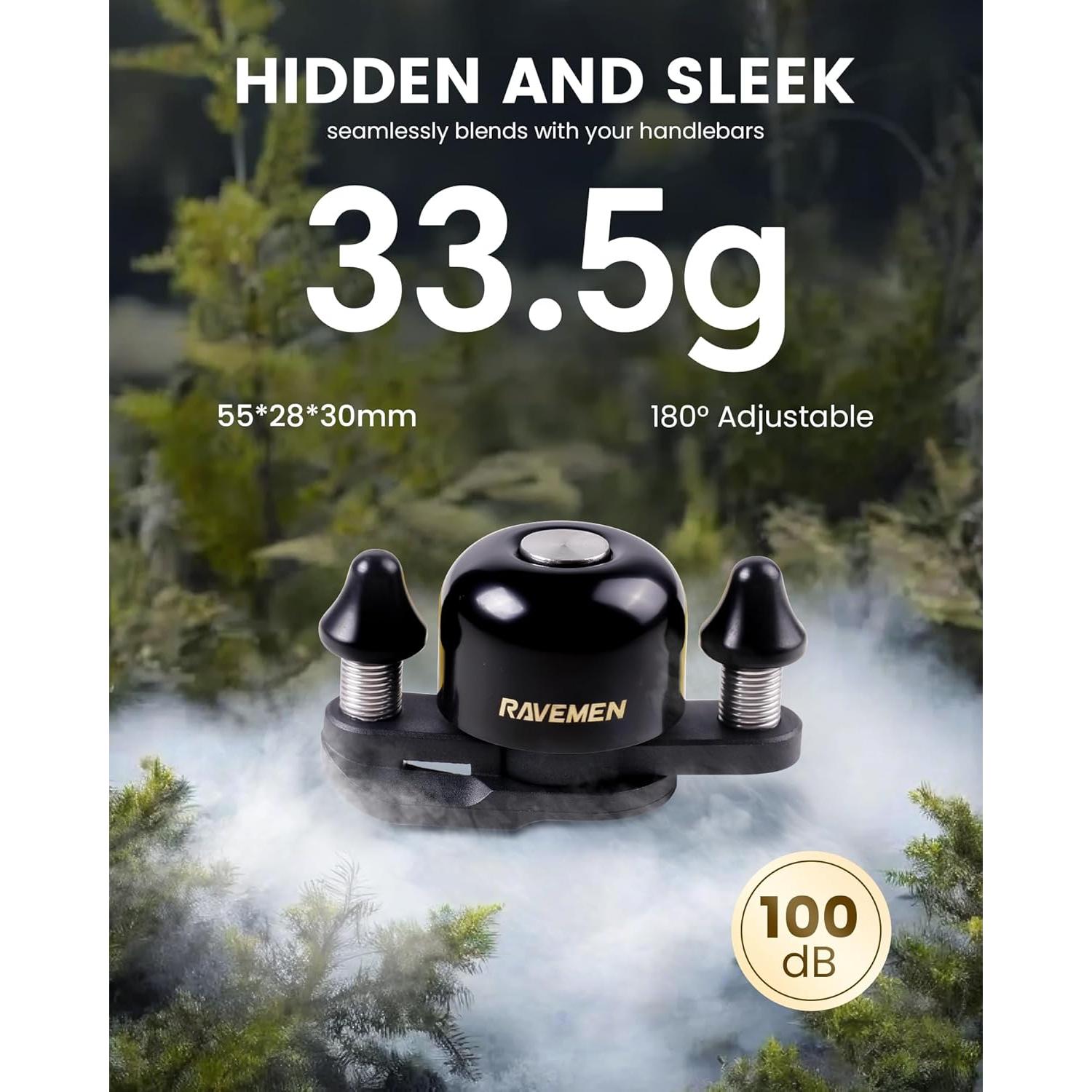 Timbre de Bicicleta RAVEMEN Q3 Doble Martillo 47mm Negro