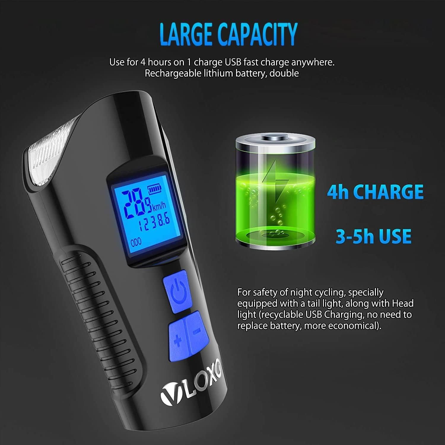 Velocímetro de Bicicleta VLOXO con Luz LED y Bocina 800 Lúmenes