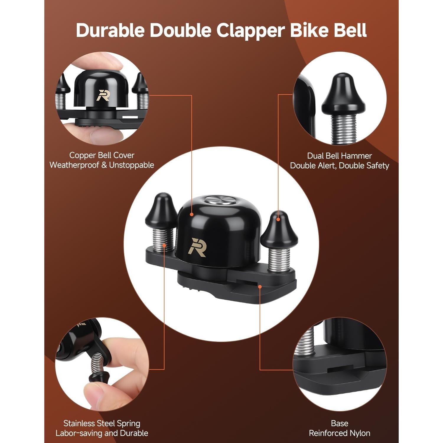 Campana de Bicicleta POWVINE Doble Martillo 100dB Ajustable