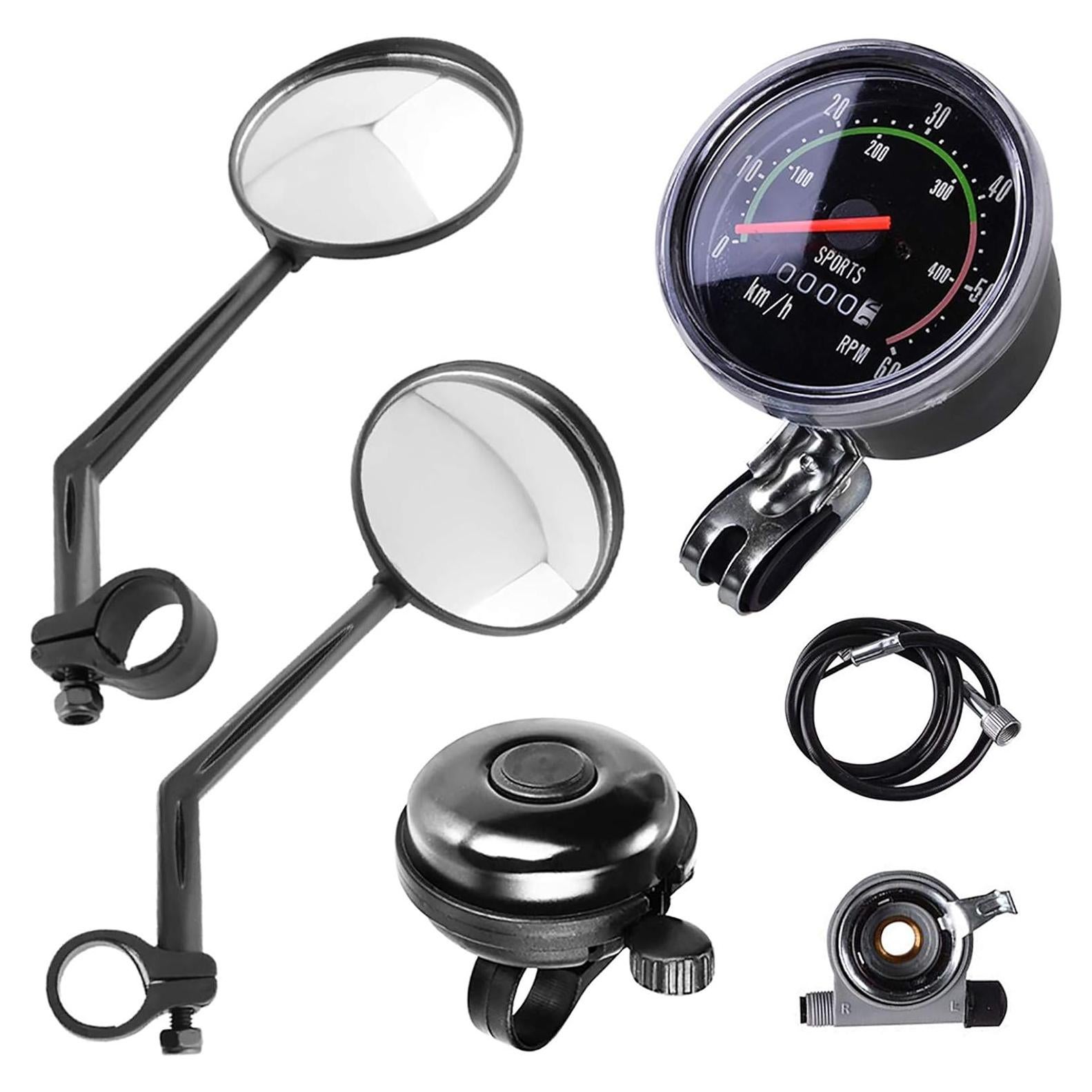 Kit Accesorios para Bicicleta Lomodo: 2 Espejos, Velocímetro y Timbre