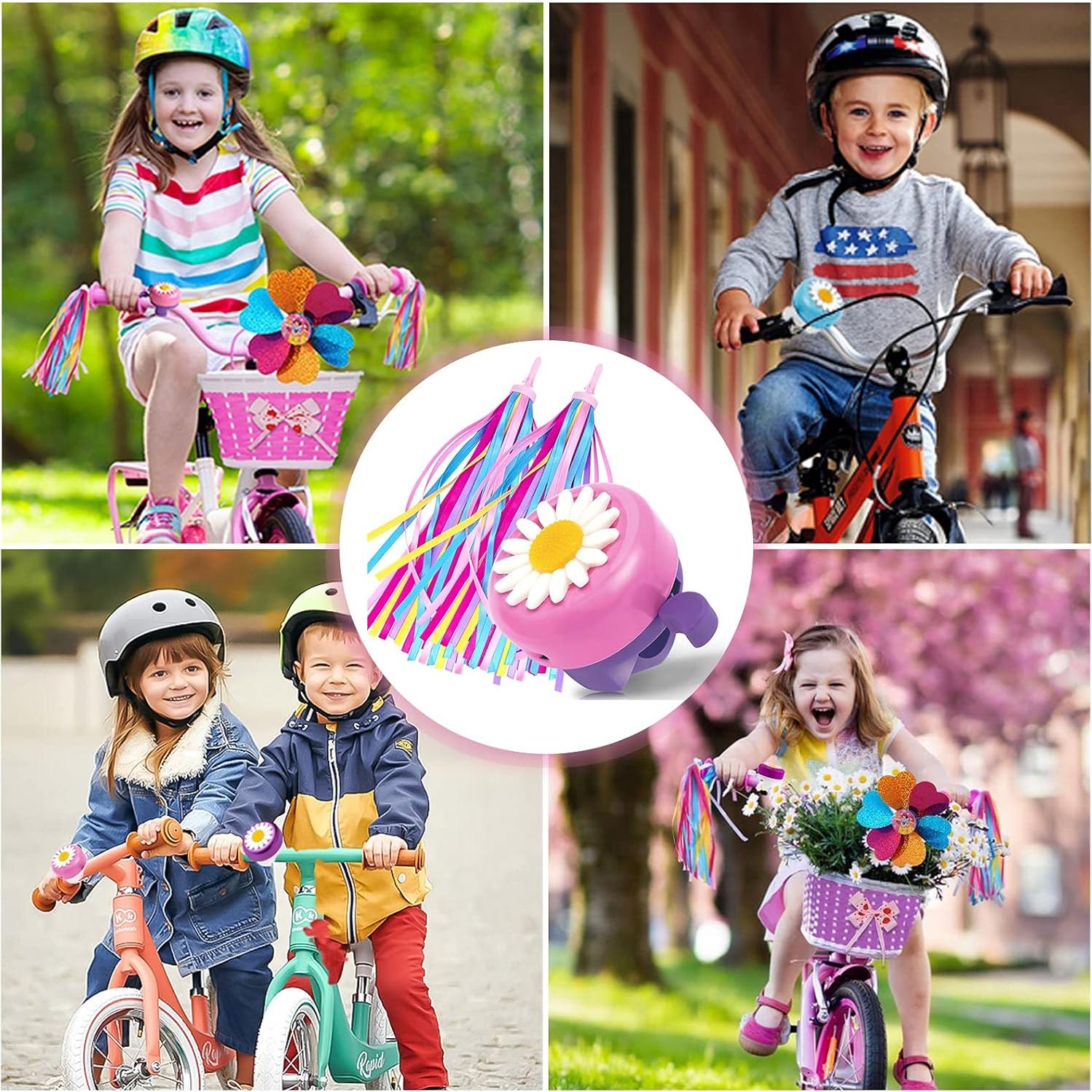 Timbre de Bicicleta Infantil Kortes + 2 Streamers Rosa y Púrpura