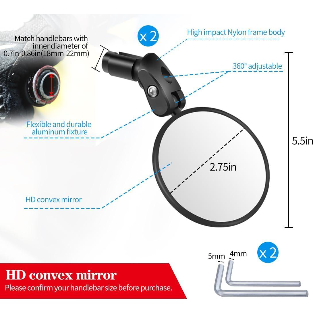 Espejos Retrovisores de Bicicleta RUBY.Q 2pcs + Timbre