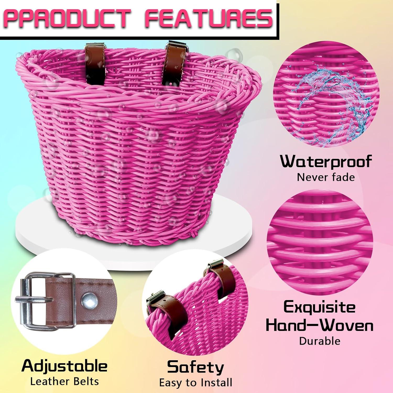 Juego de Cesta para Bicicleta FANOVO Rosa con Timbre y Streamers