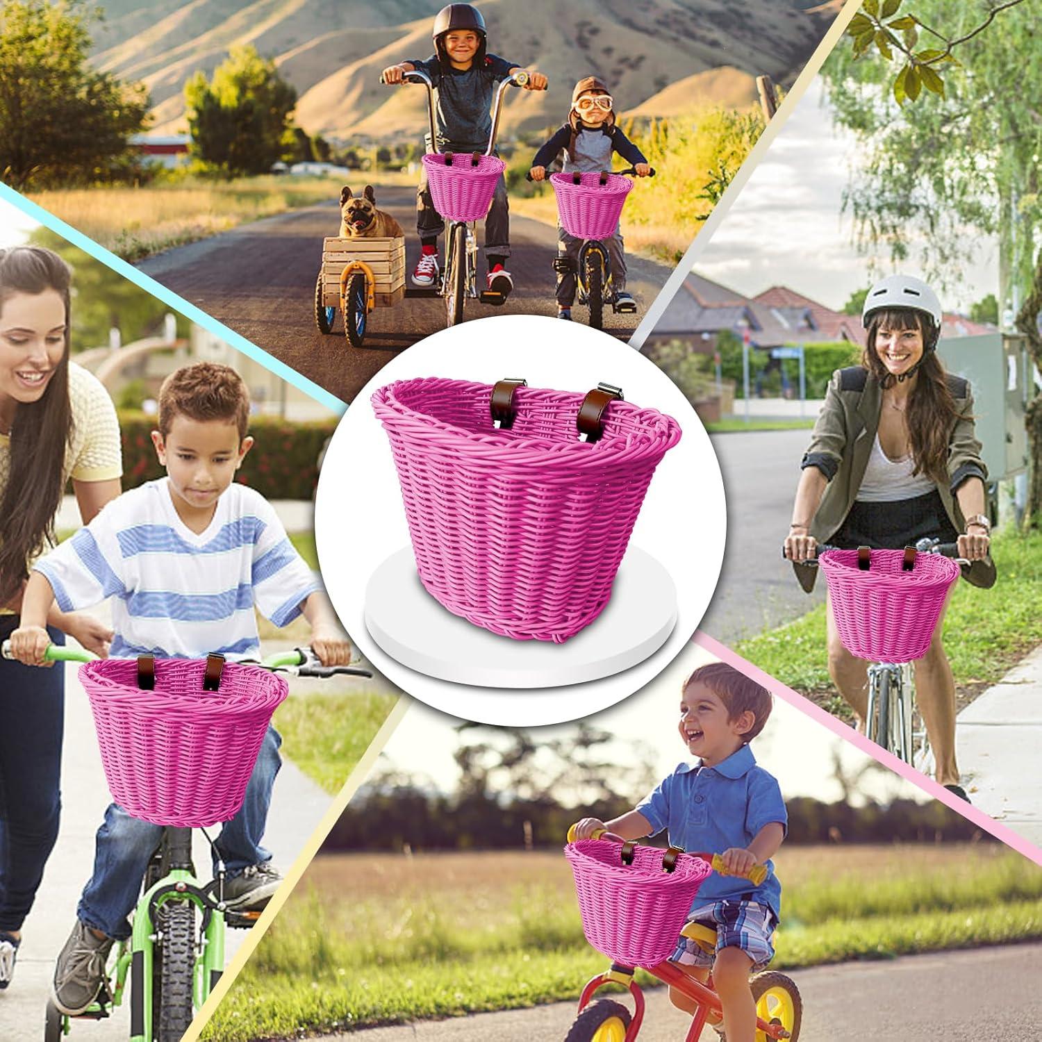 Juego de Cesta para Bicicleta FANOVO Rosa con Timbre y Streamers