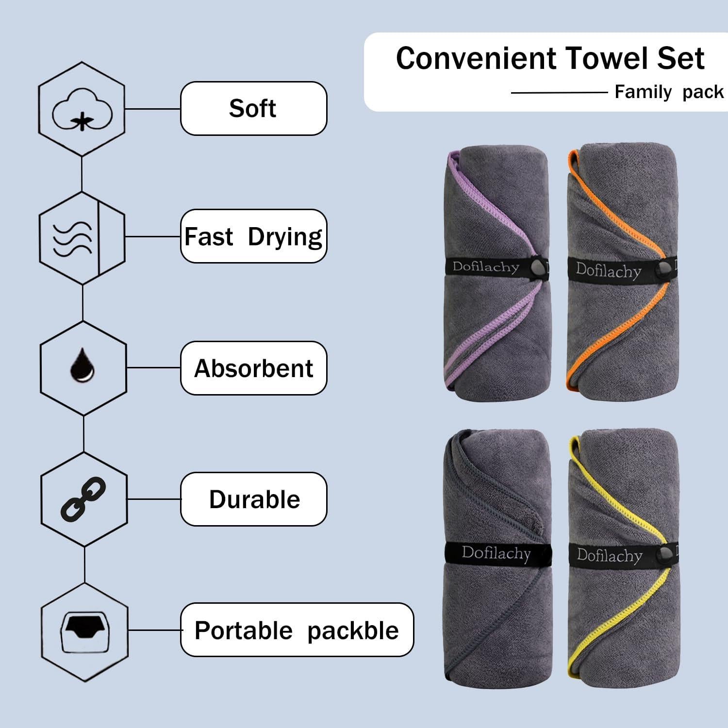 Dofilachy Toallas de Camping Microfibra 4 Pack Secado Rápido