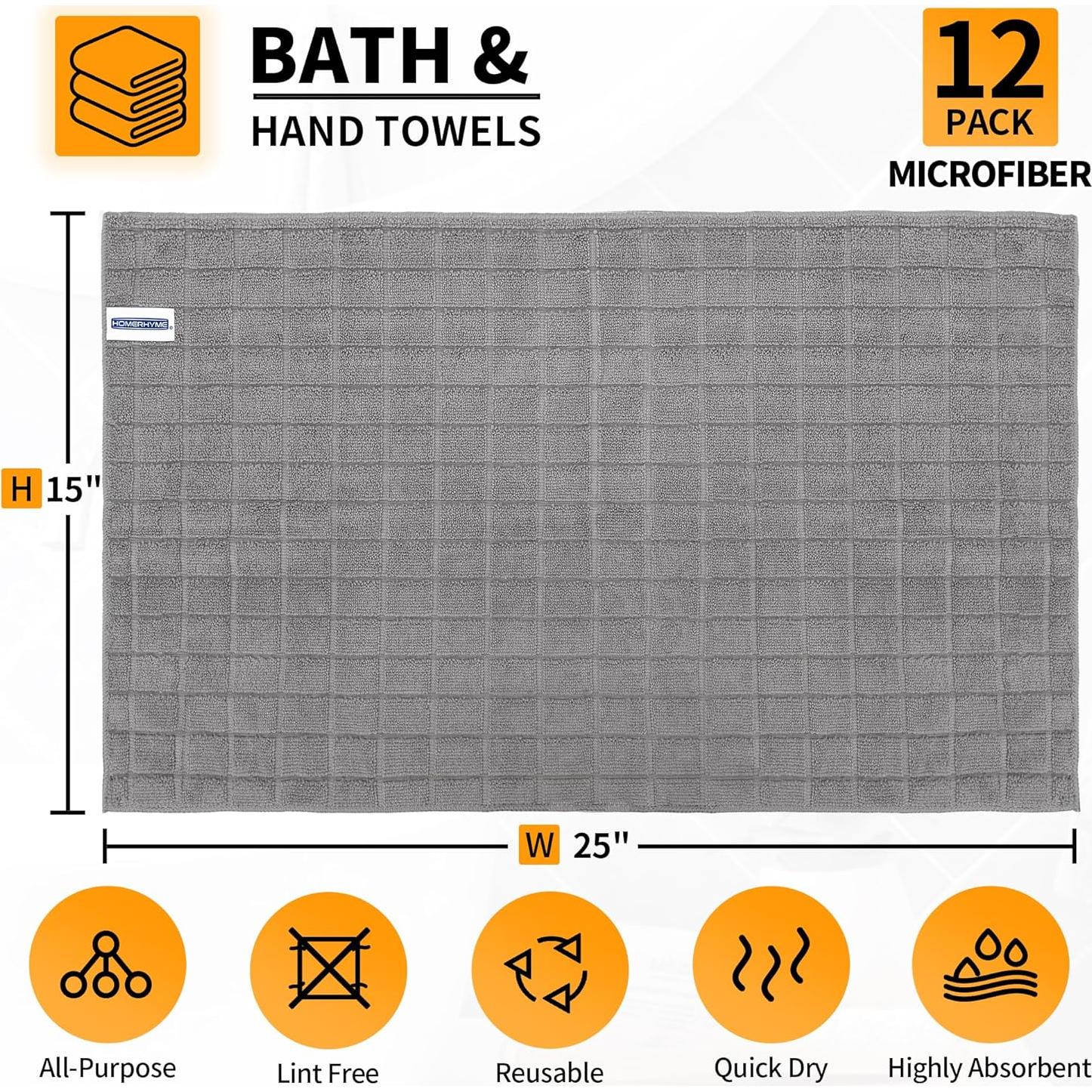 Toallas de Mano HOMERHYME Microfibra Gris 63.5x38.1cm Paquete 12