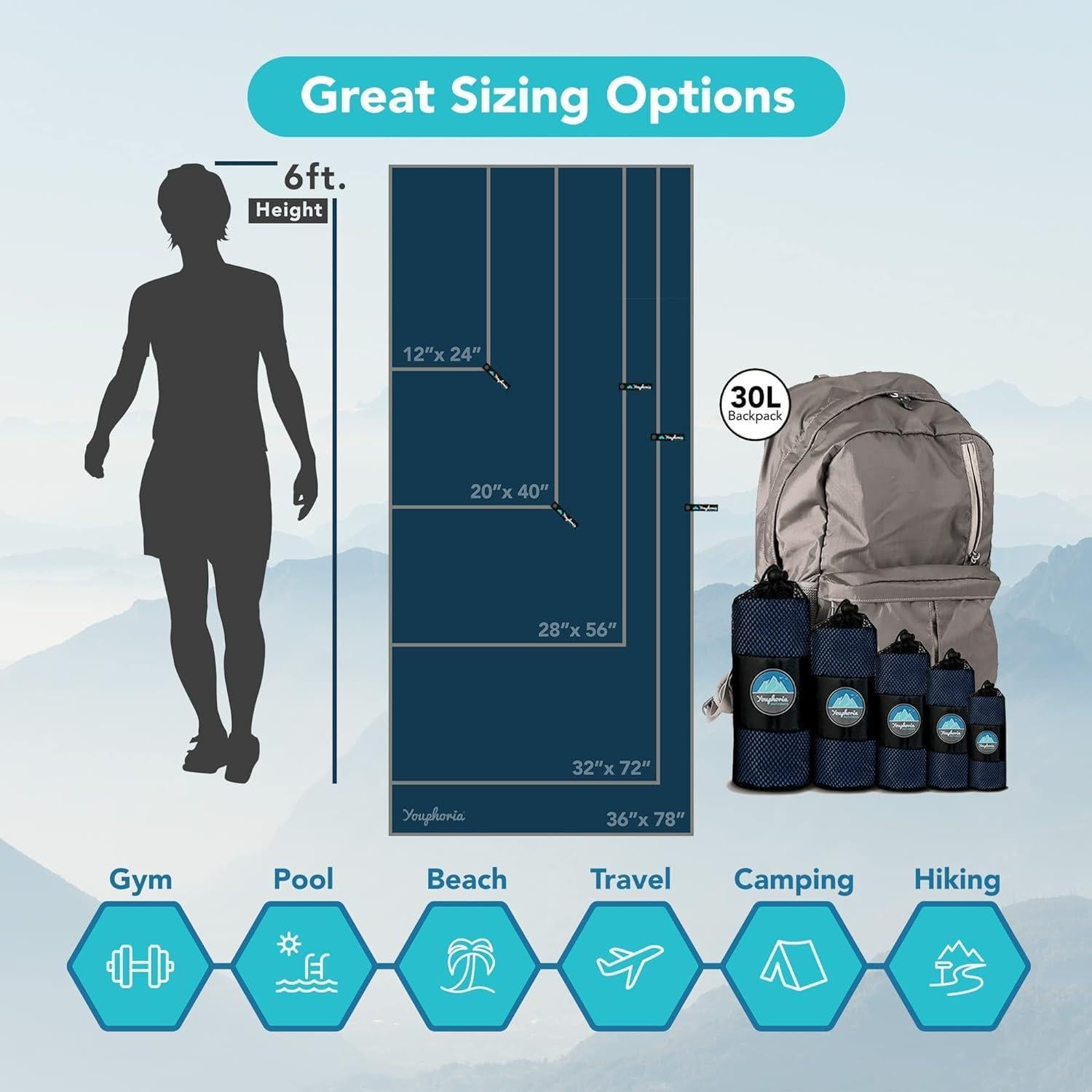 Toalla de Viaje Microfibra Youphoria 71 x 142 cm Secado Rápido