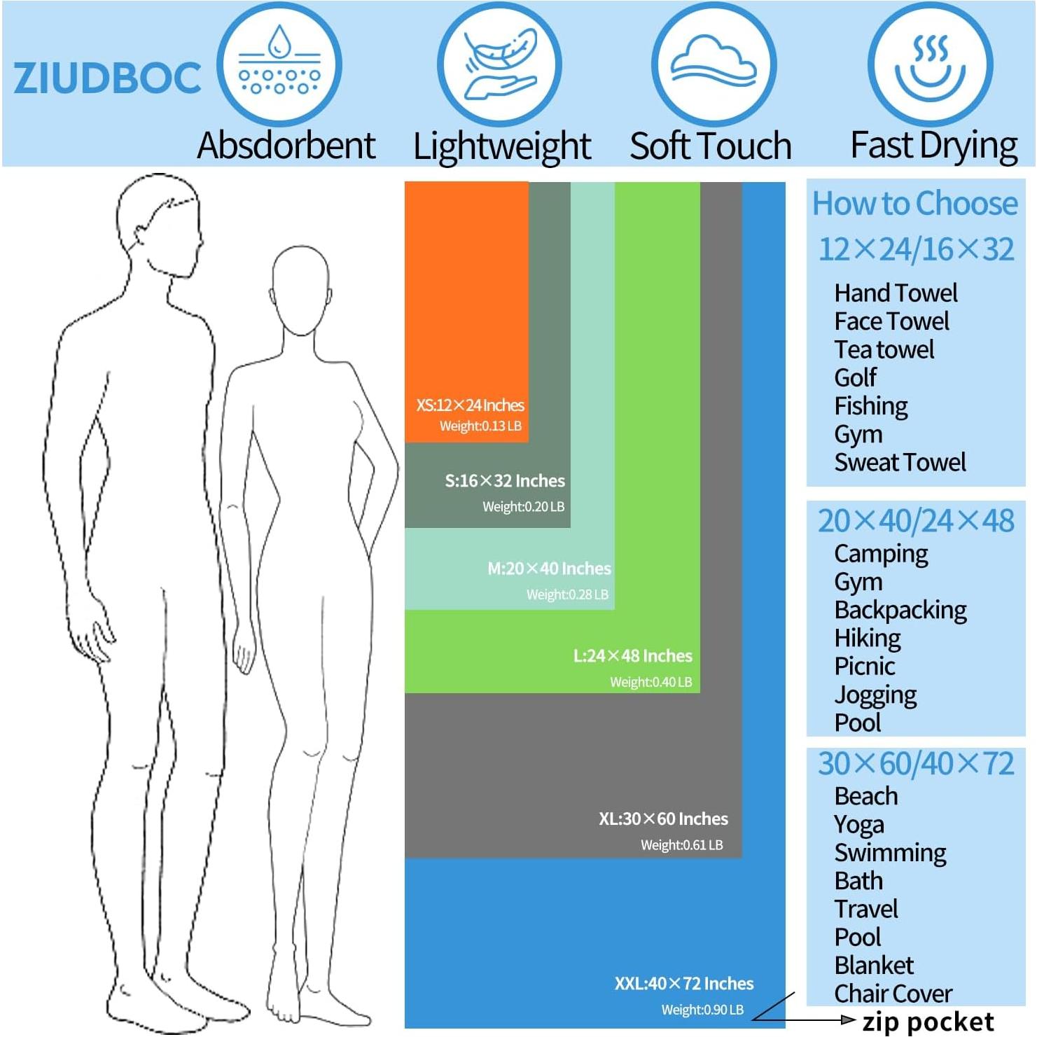 Toalla de Playa ZIUDBOC Microfibra 60x120 cm Verde Ejército