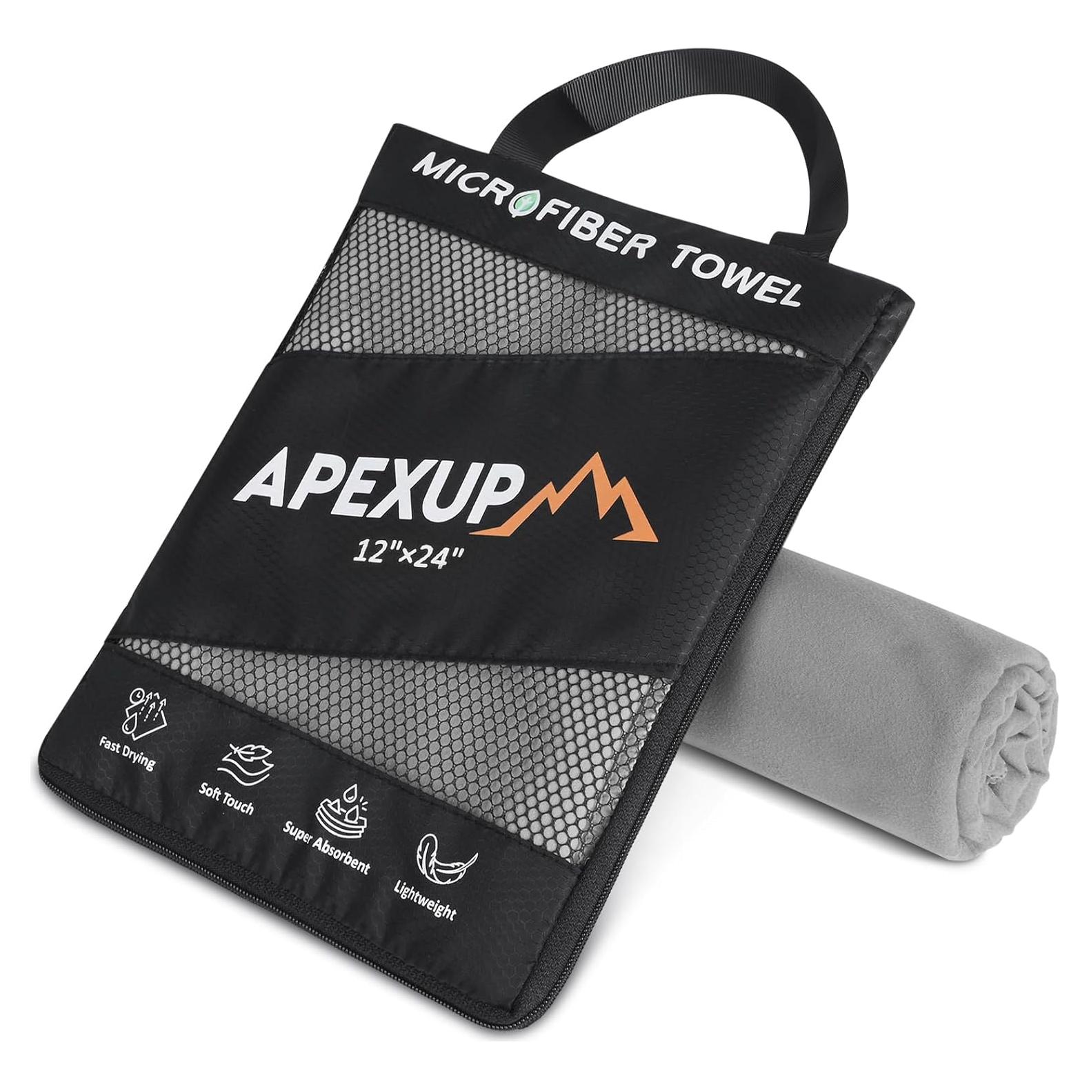 Toalla de Viaje Microfibra APEXUP 61x30.5cm Gris Secado Rápido