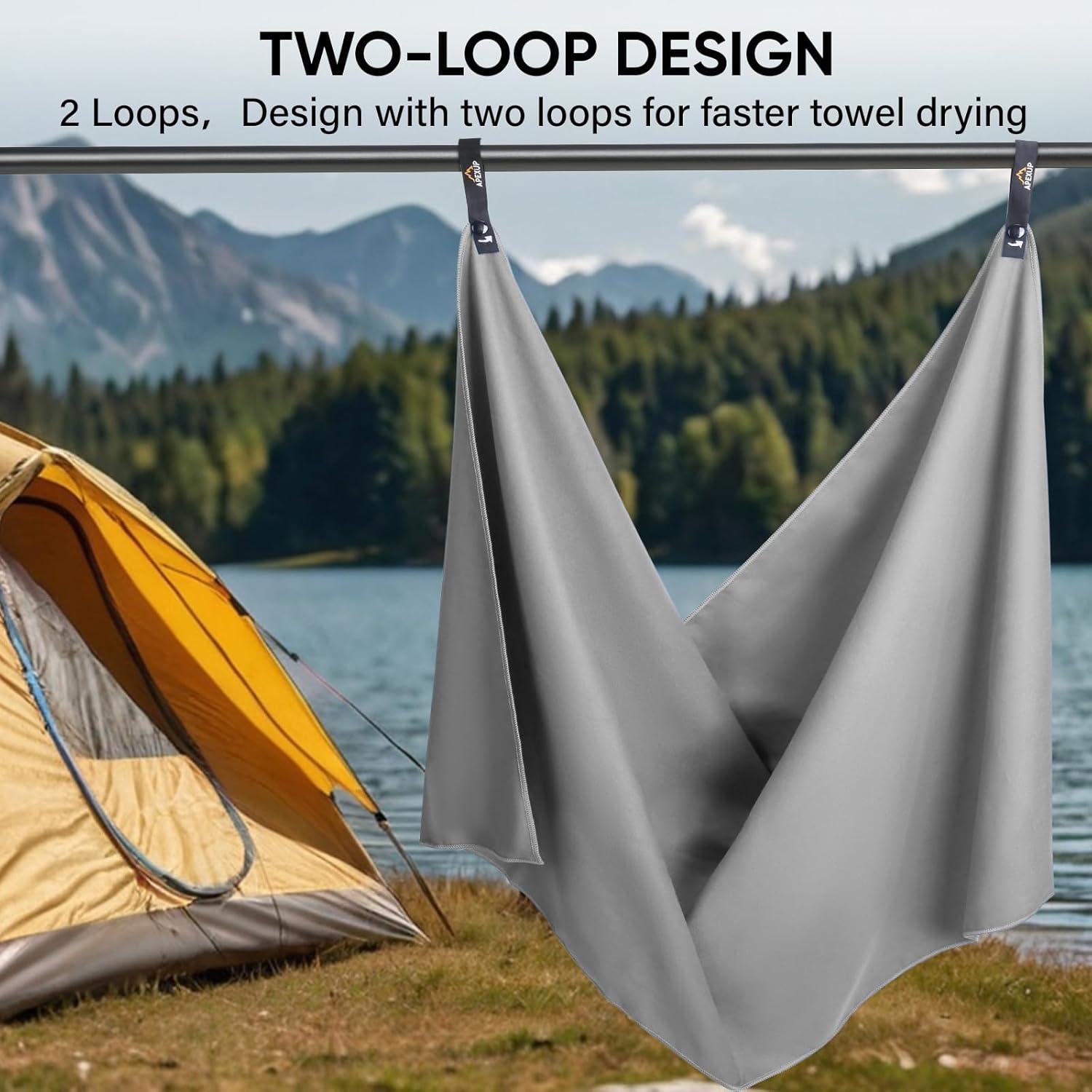 Toalla de Viaje Microfibra APEXUP 61x30.5cm Gris Secado Rápido