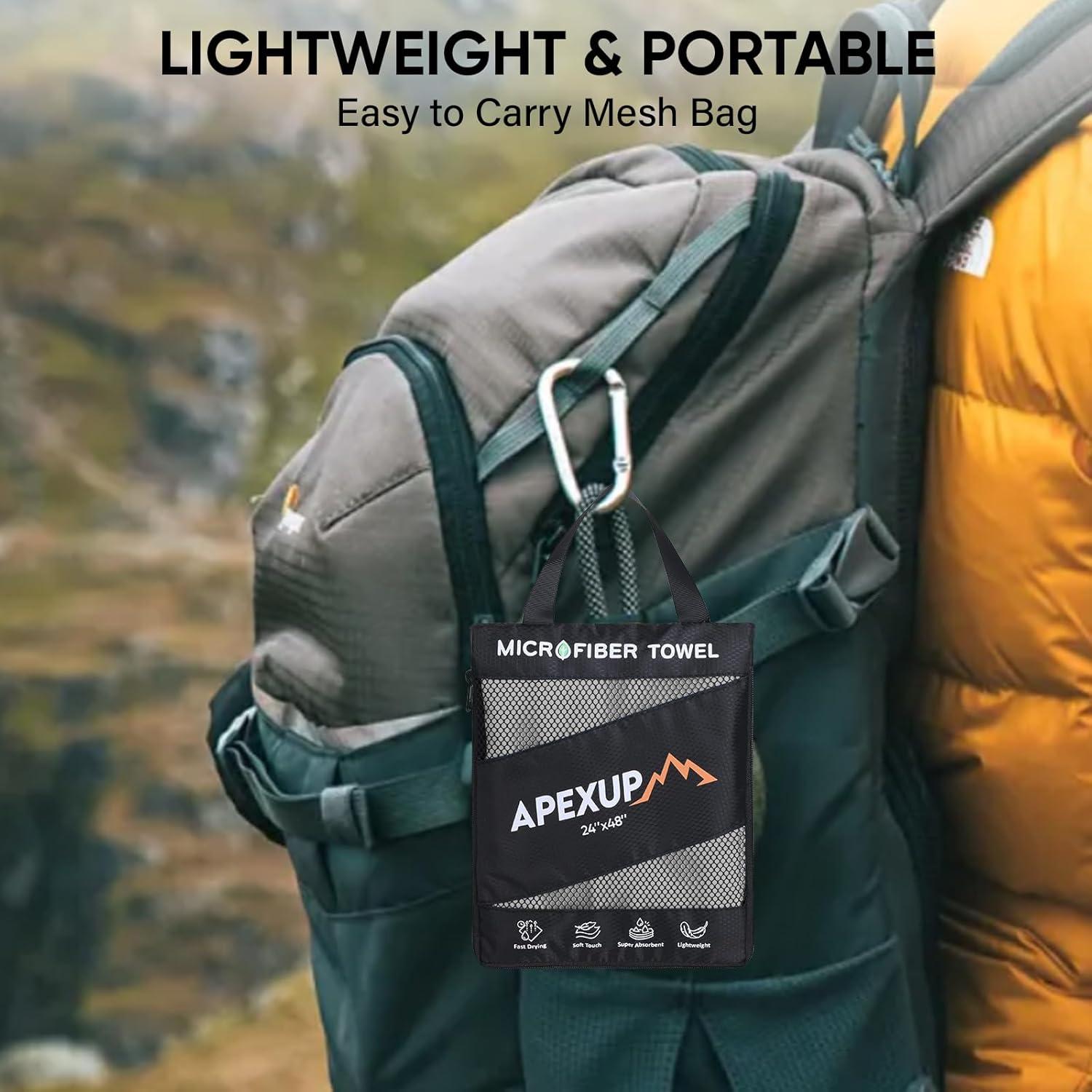 Toalla de Viaje Microfibra APEXUP 61x30.5cm Gris Secado Rápido