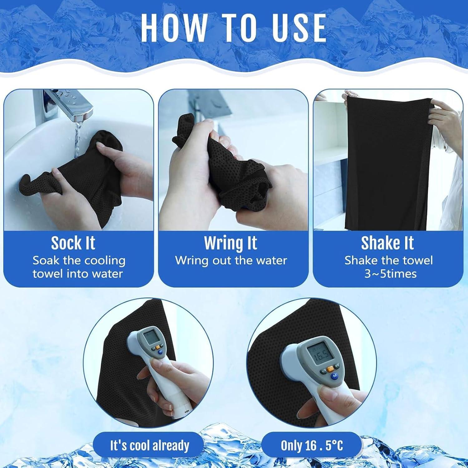 Toallas Enfriadoras Hosuly 6 Piezas 101.6x30.5 cm Negro