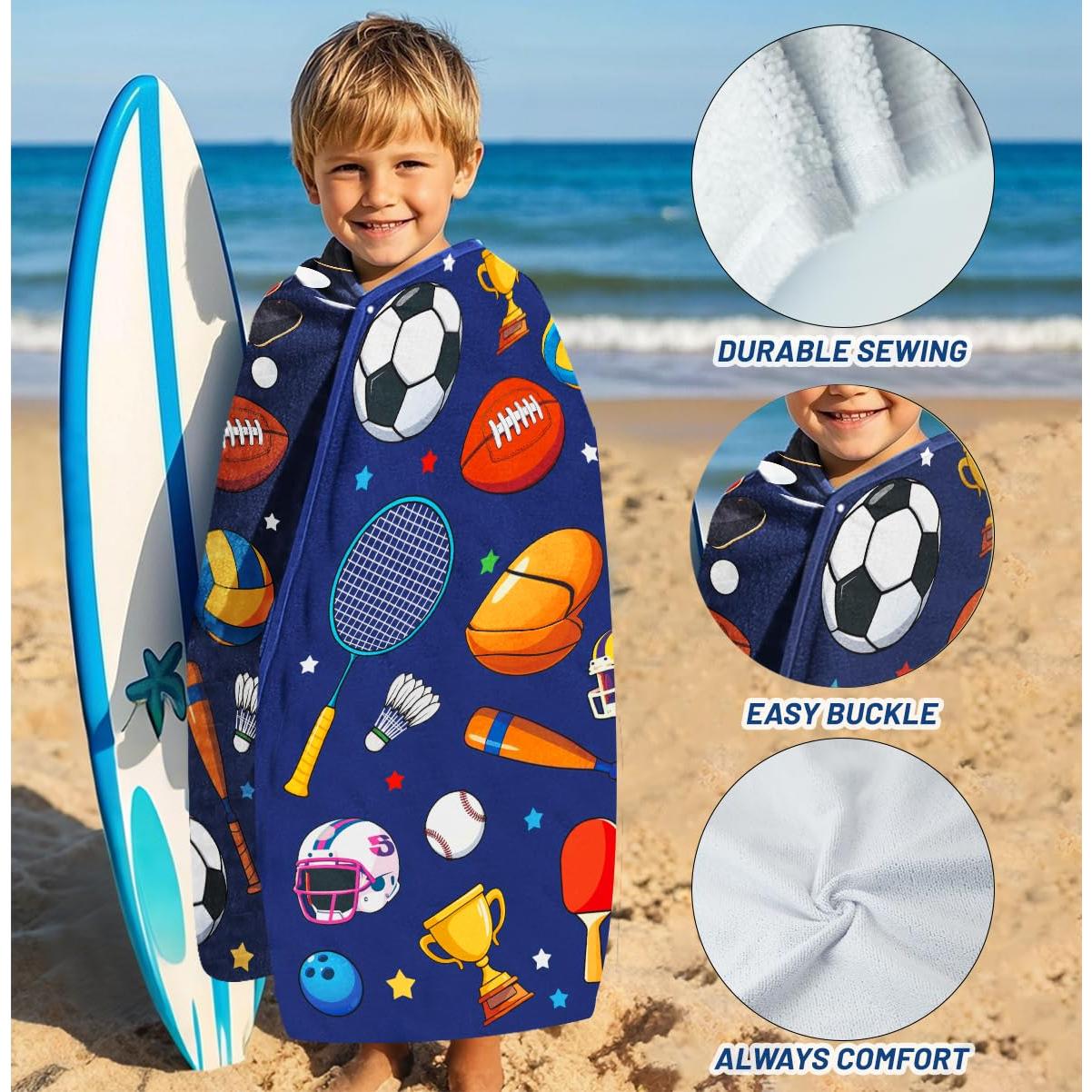 Toalla de Playa HEIFAM para Niños con Balones Deportivos 127x76cm