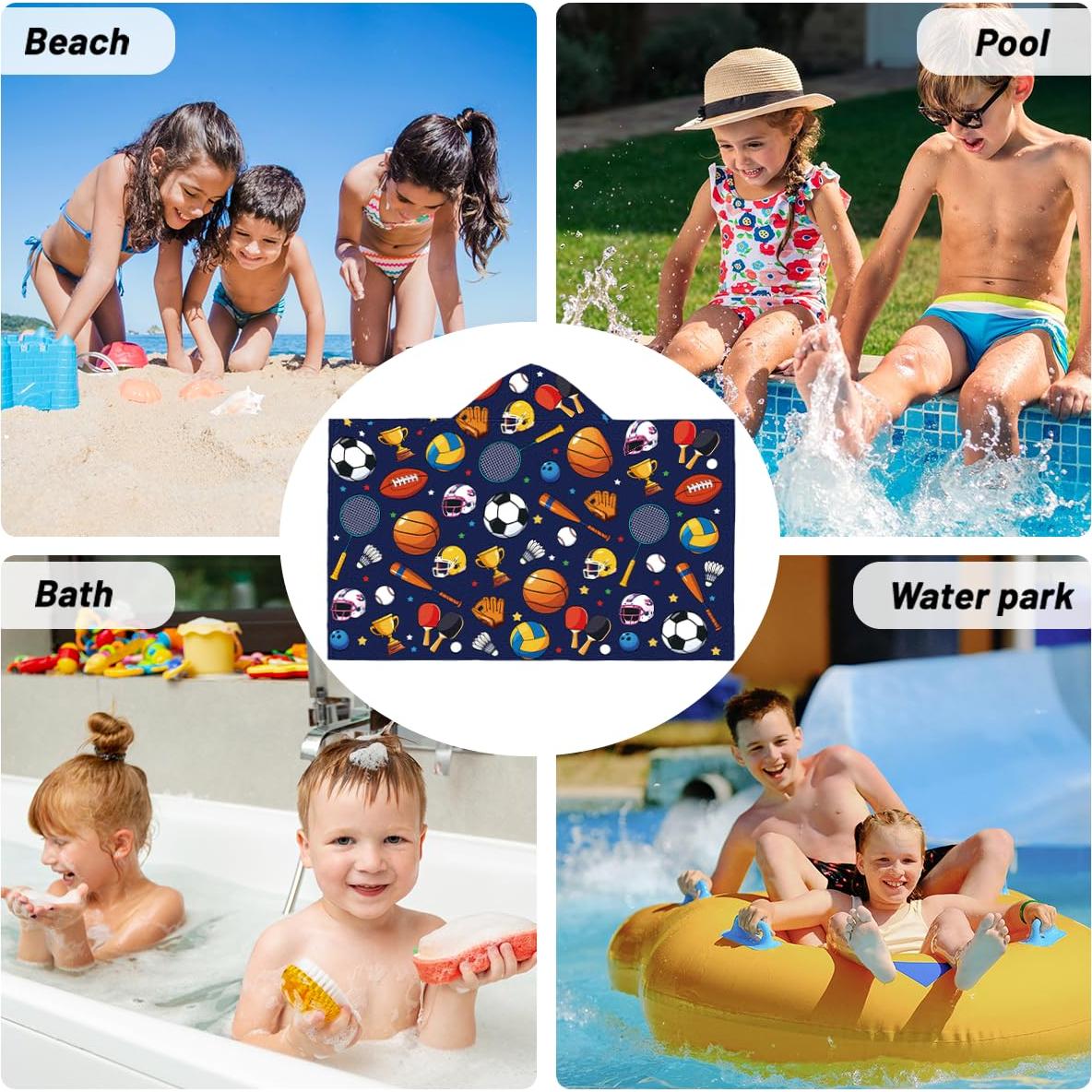 Toalla de Playa HEIFAM para Niños con Balones Deportivos 127x76cm