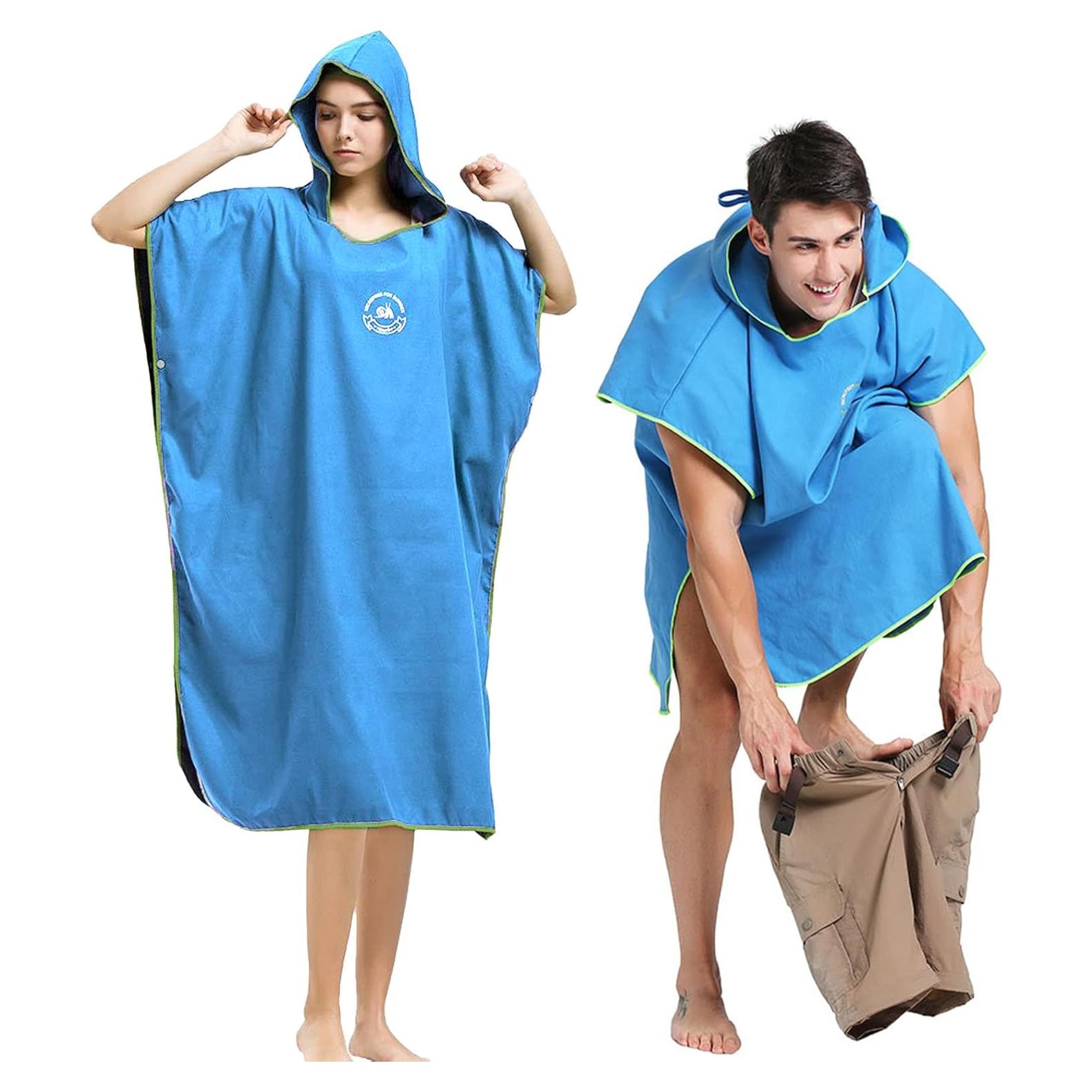 Poncho de Surf Hiturbo Microfibra Azul - Toalla de Playa Secado Rápido