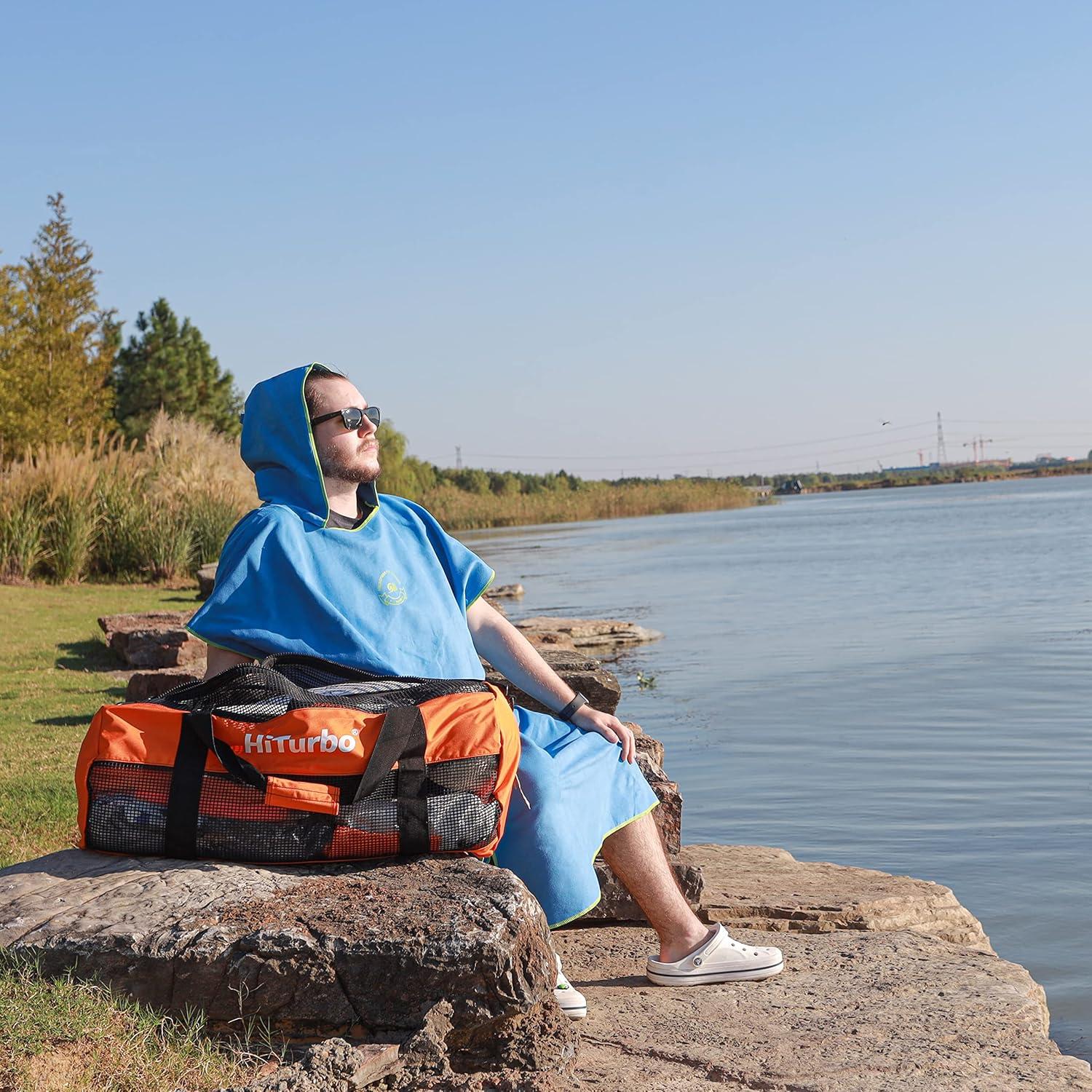 Poncho de Surf Hiturbo Microfibra Azul - Toalla de Playa Secado Rápido