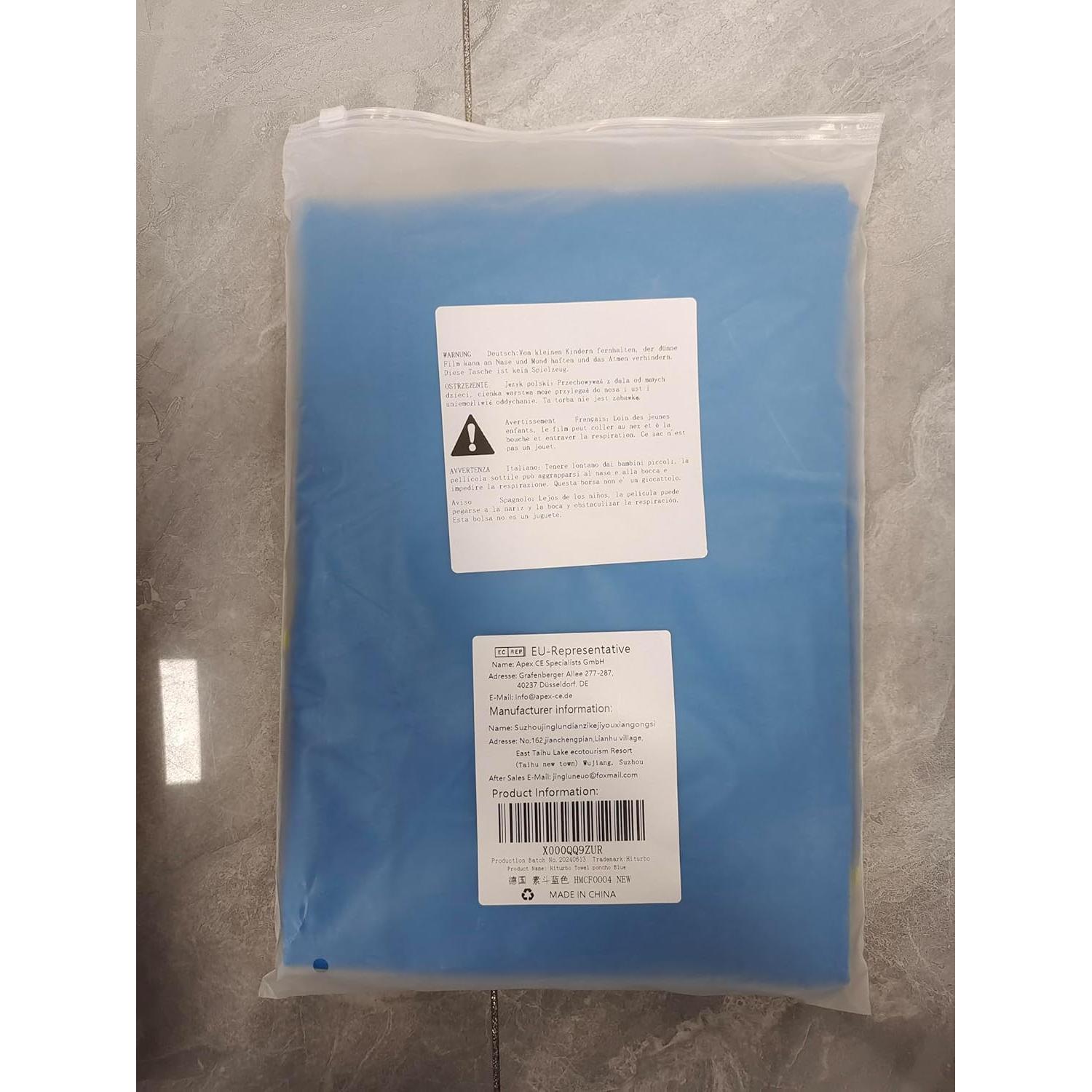 Poncho de Surf Hiturbo Microfibra Azul - Toalla de Playa Secado Rápido