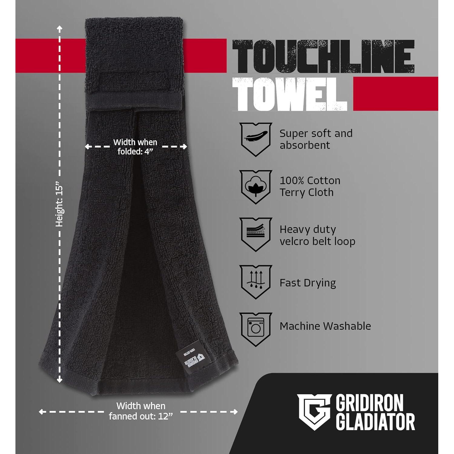 Toalla de Fútbol Gridiron Gladiator 100% Algodón Terry Negra 38.1x30.5cm