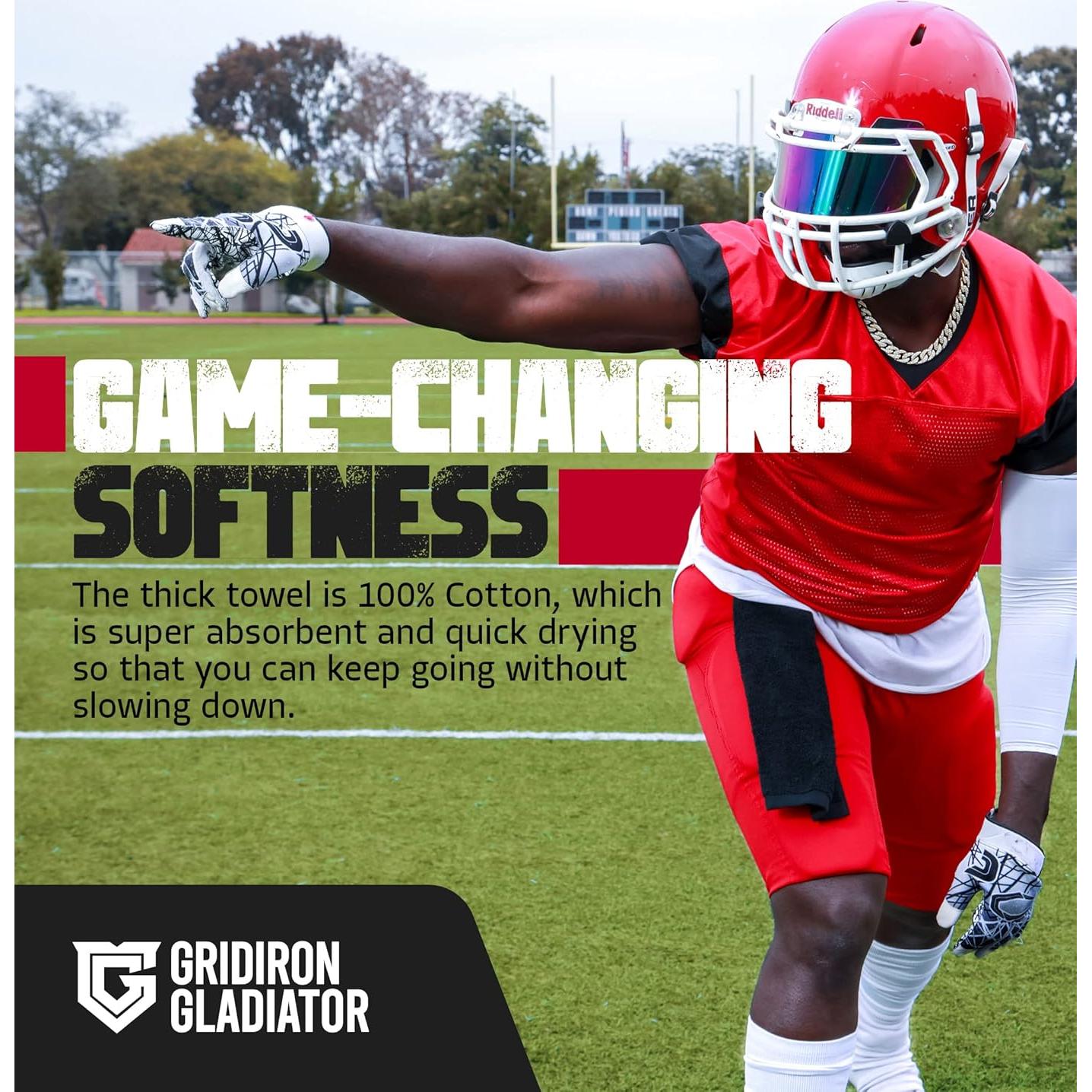 Toalla de Fútbol Gridiron Gladiator 100% Algodón Terry Negra 38.1x30.5cm